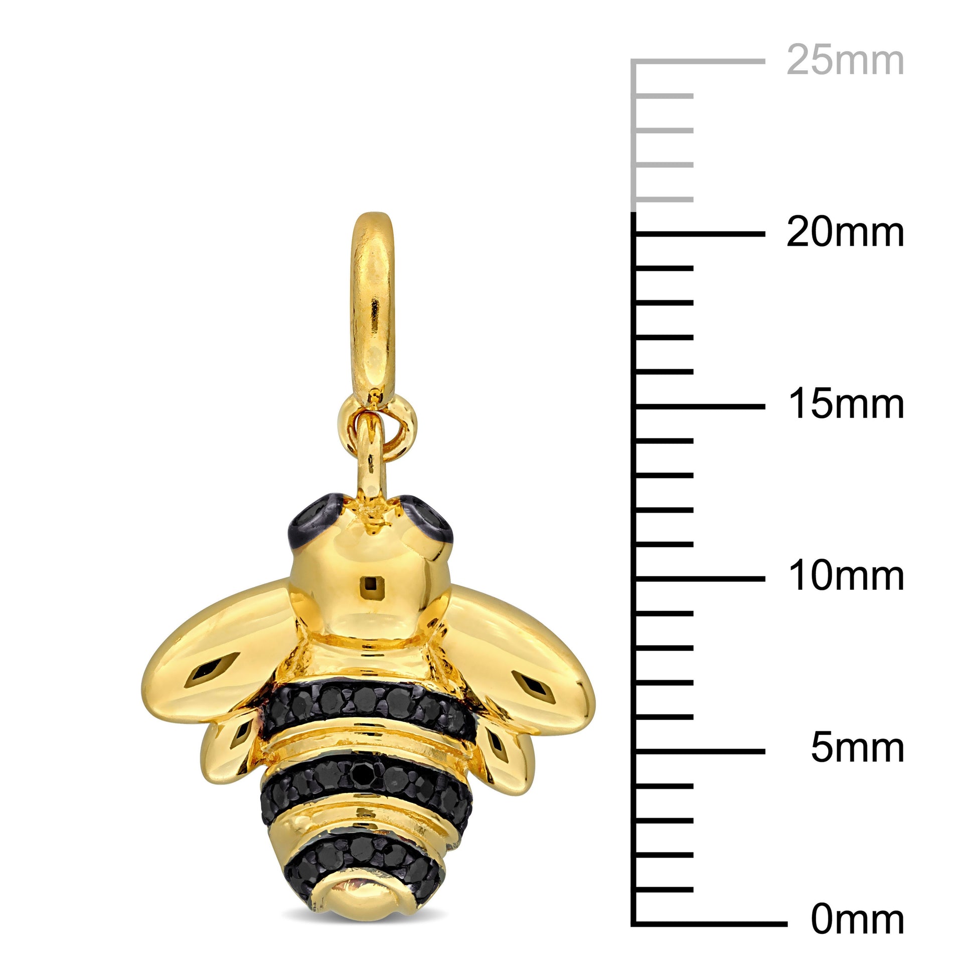 Mimi & Max 1/10ct TW Black Diamond Bee Charm Black Rhodium and Yellow Silver