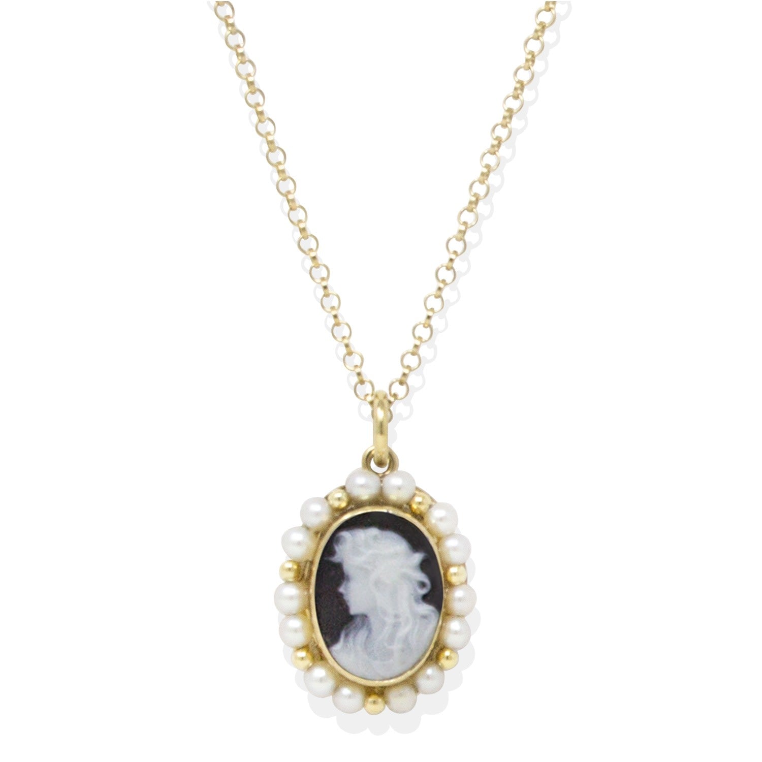 Little Lovelies Gold-Plated Black Cameo Pearly Necklace