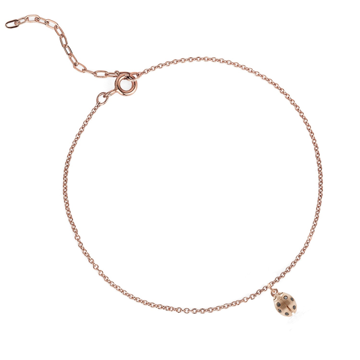 Ladybird Black Diamond Bracelet – Solid Rose Gold- Wings Closed