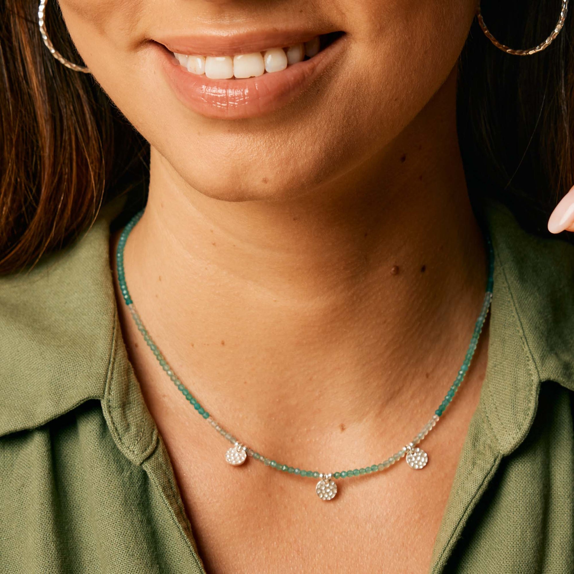 Be In Nature Silver Beaded Necklace - Green Onyx