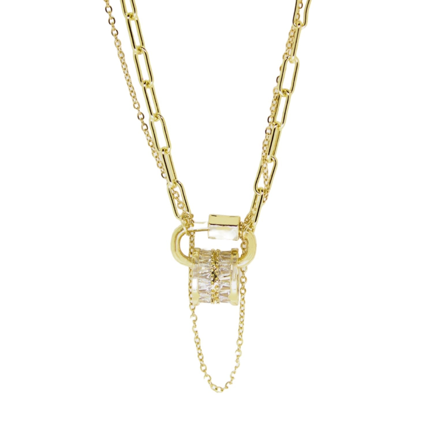 Be Loved Double Pendant Layered Necklace - Crystal Carabiner