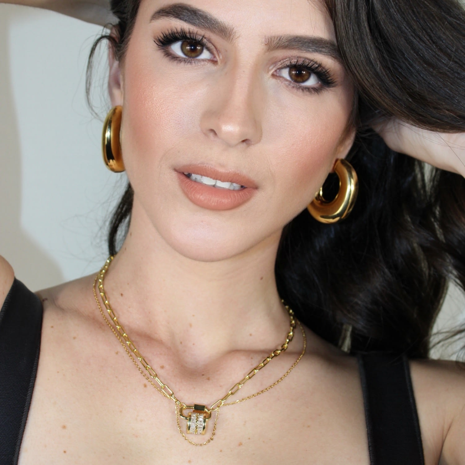 Be Loved Double Pendant Layered Necklace - Crystal Carabiner