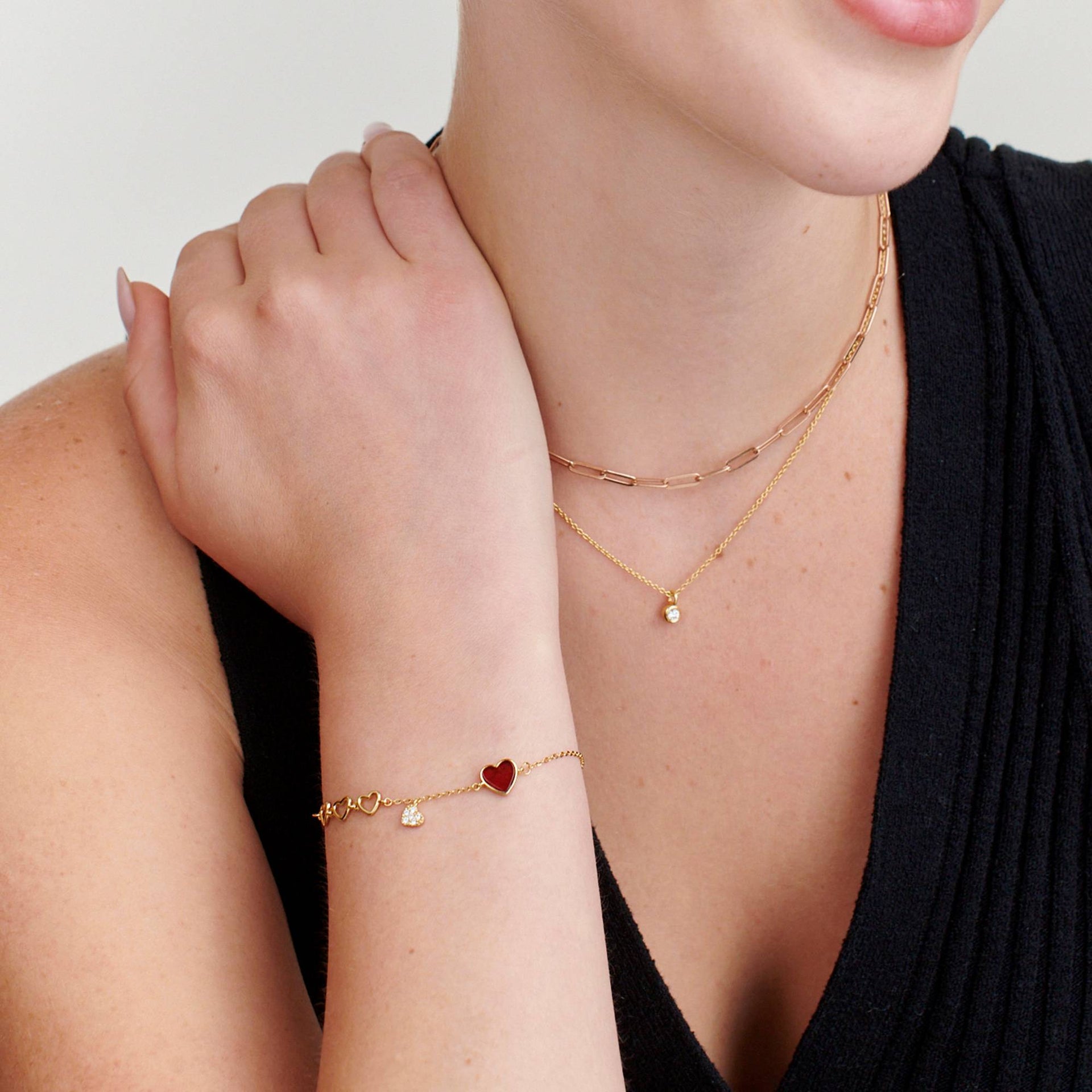 Be Mine Red Heart Bracelet in 18K Gold Plating