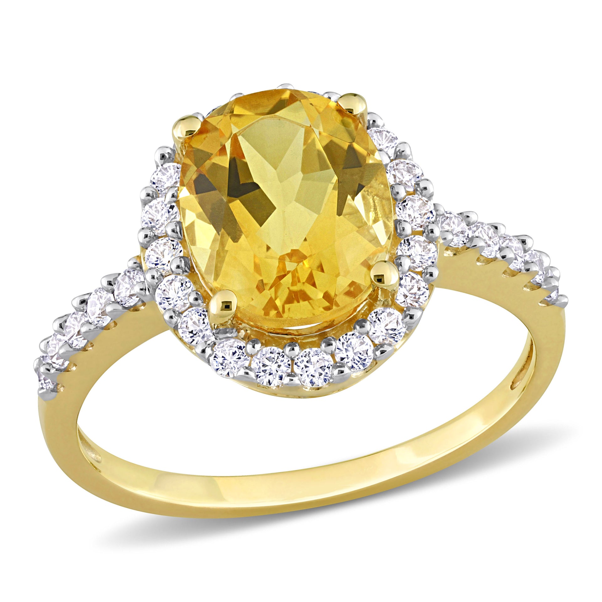 4 CT TGW Oval Citrine and Created White Sapphire Halo Ring in 10k Yellow Gold