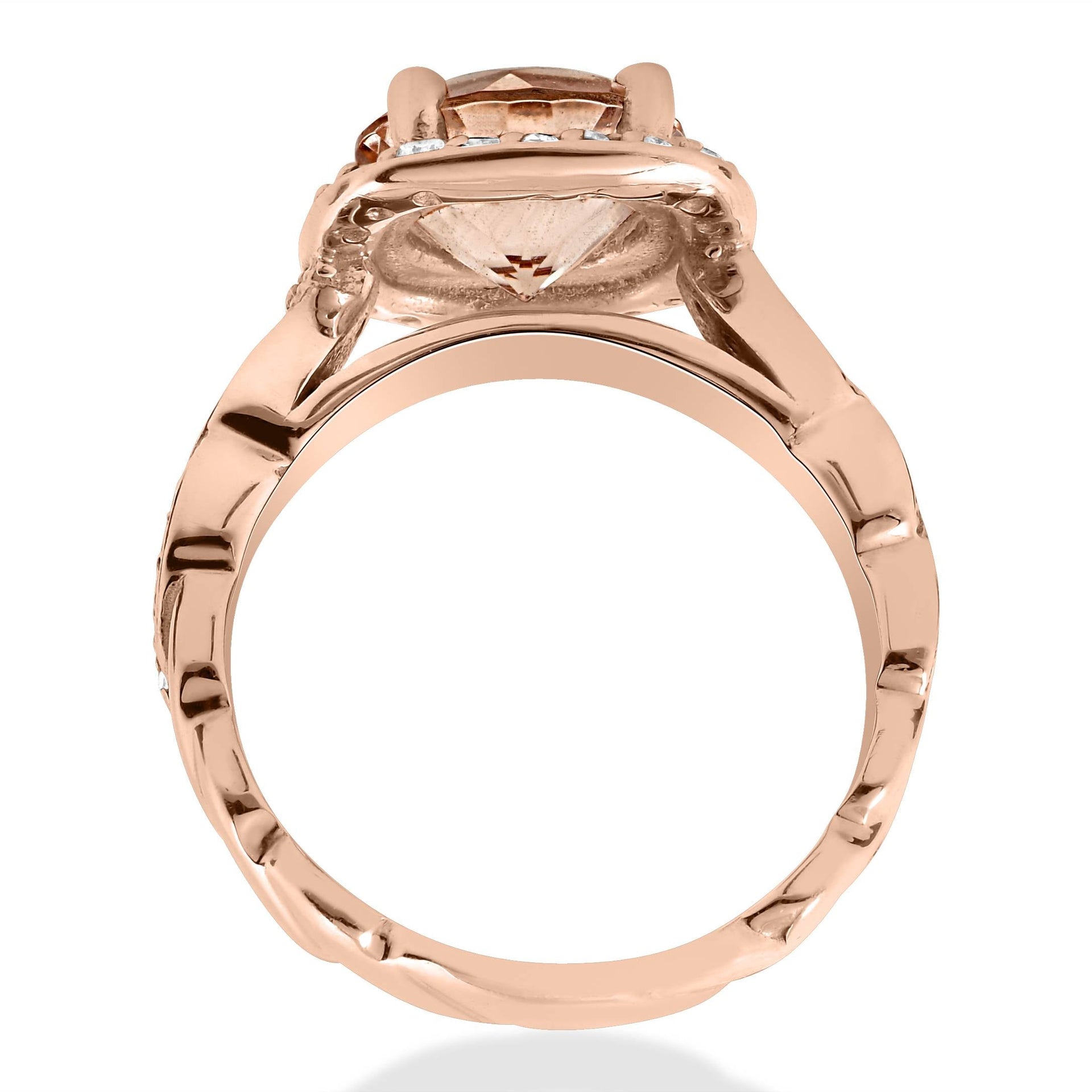 1 7/8 ct Morganite & Diamond Vintage Halo Infinity Ring 14K Rose Gold