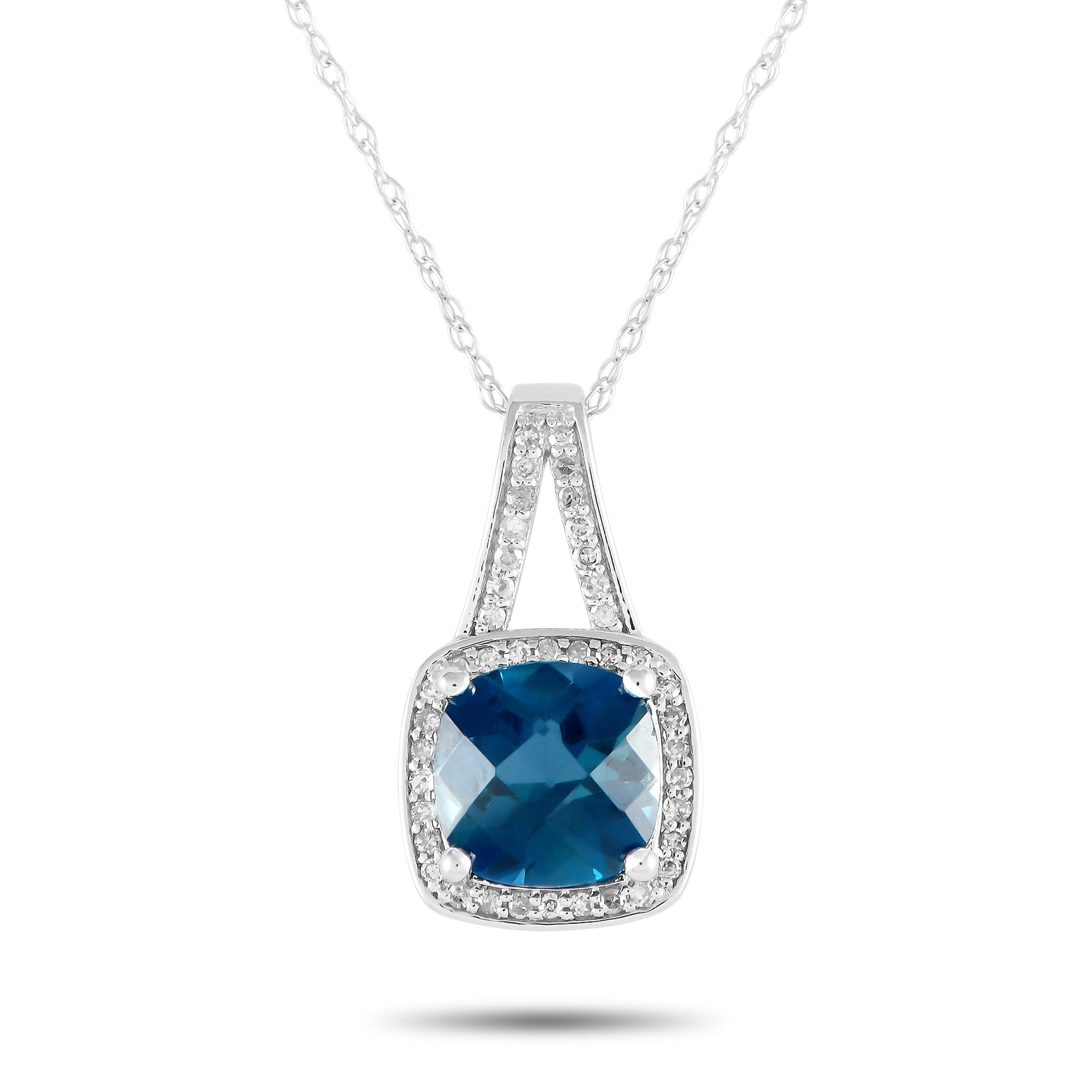 LB Exclusive 14K White Gold 0.12ct Diamond and Blue Topaz Necklace