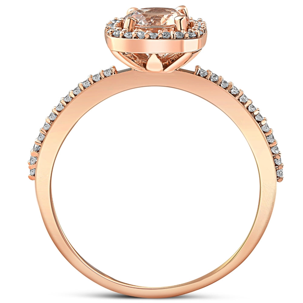 1 Ct Cushion Halo 6mm Morganite & Diamond Rose Gold Engagement Anniversary Ring