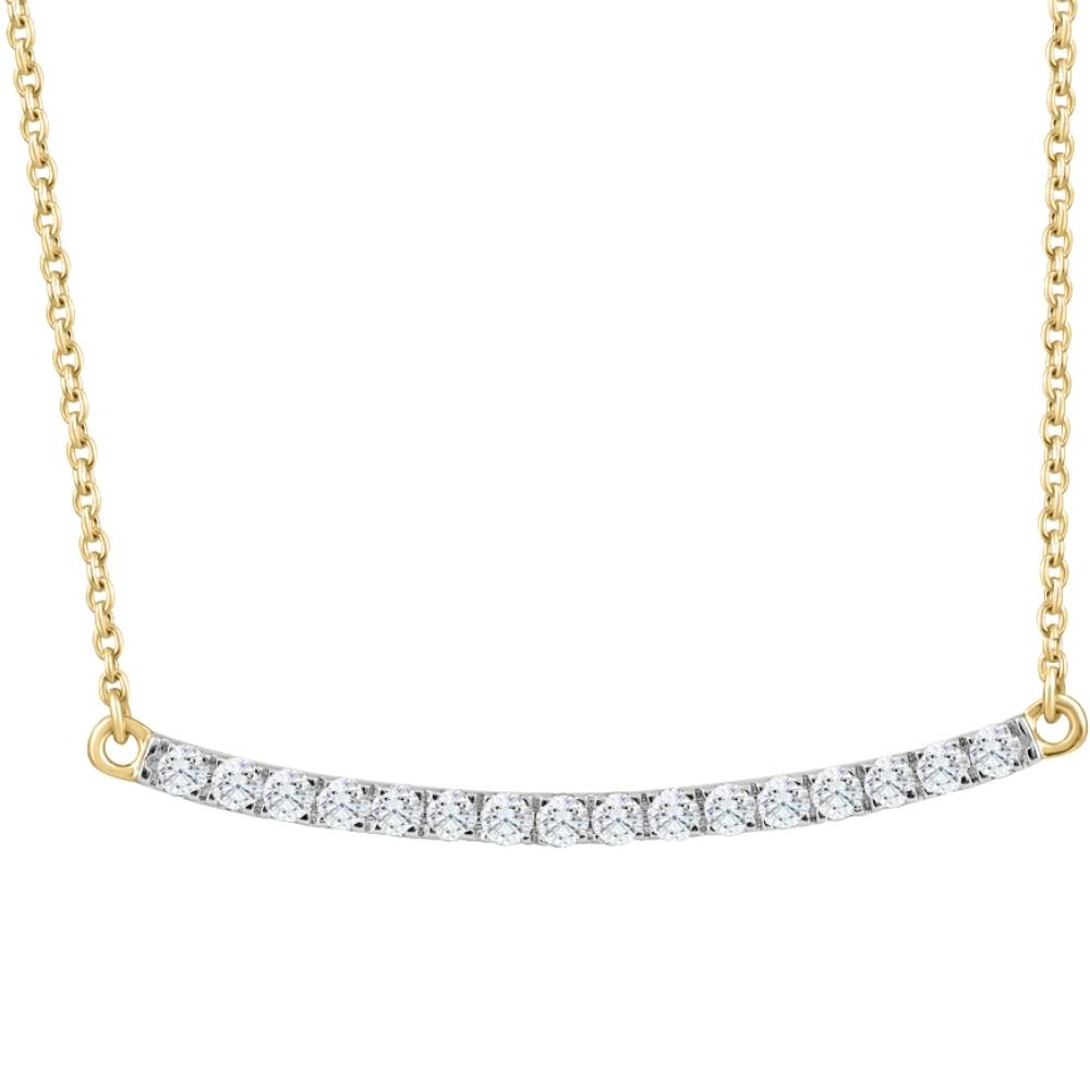 1/3Ct Diamond Bar Pendant 10k Yellow Gold Necklace Lab Grown 1 1/3'