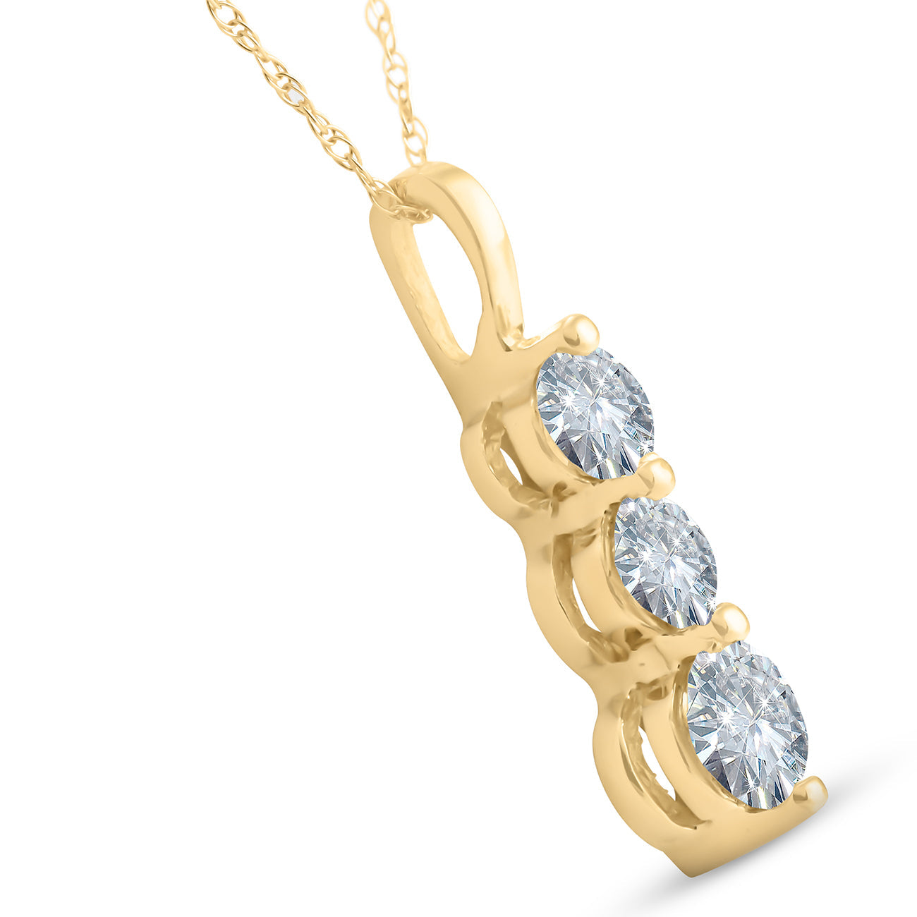 1ct Three Stone Past Present Future Diamond Pendant 14k yellow gold