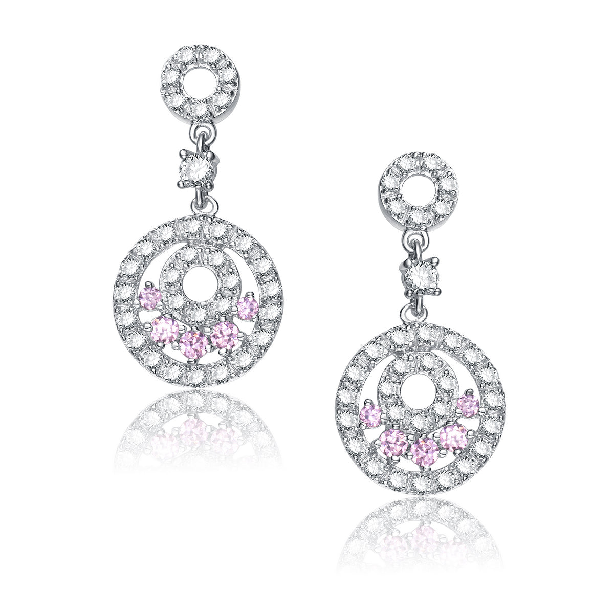 Sterling Silver Pink Cubic Zirconia Circle Drop Earrings