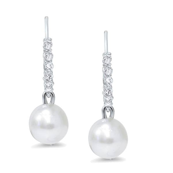 1/4ct Diamond Dangle Lever back Hoops & Pearl Earrings 14K White Gold