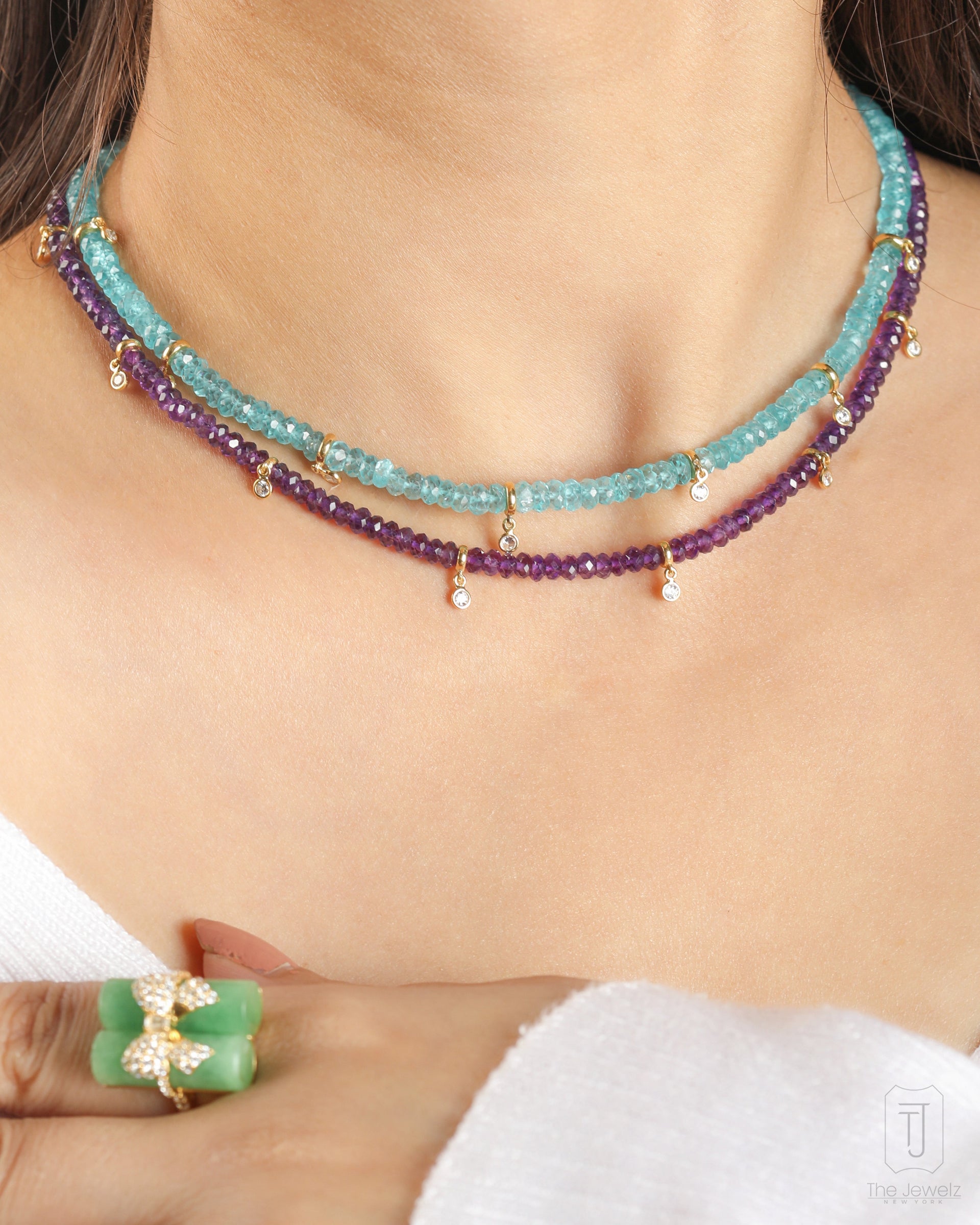 Beach & Amethyst Beads Silver Necklace For Women