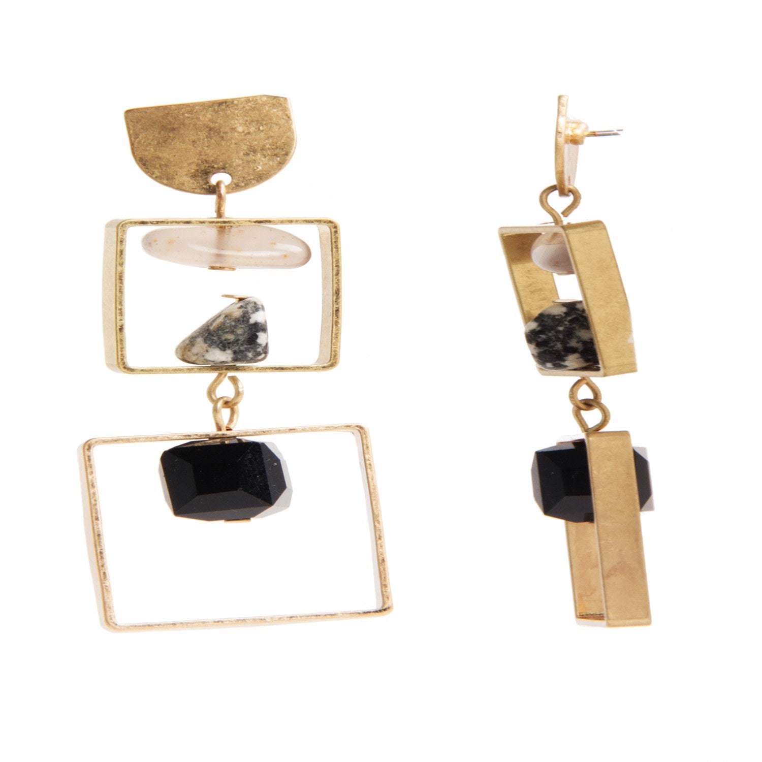 Bead And Stone Square Dangle Earrings