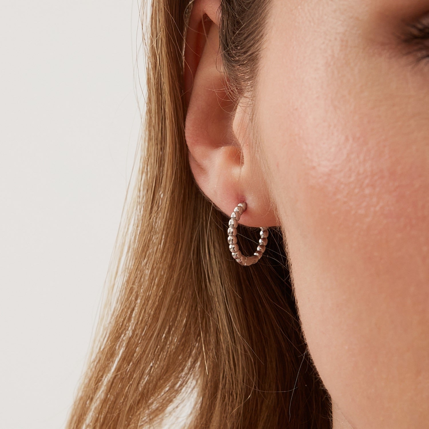 Bead Hoop Sterling Silver Earring - Silver