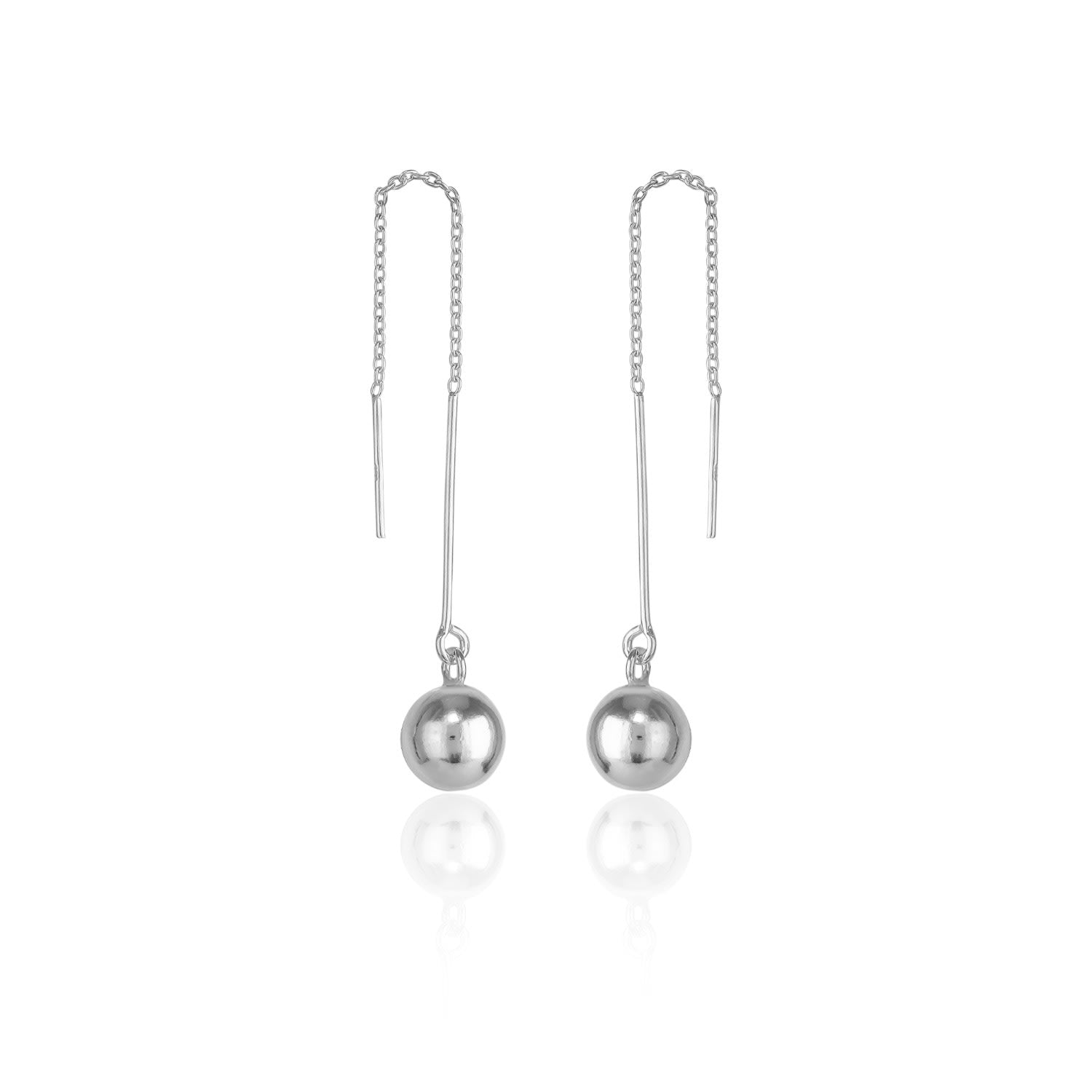 Bead Sphere Chained Drop Sterling Silver Earring