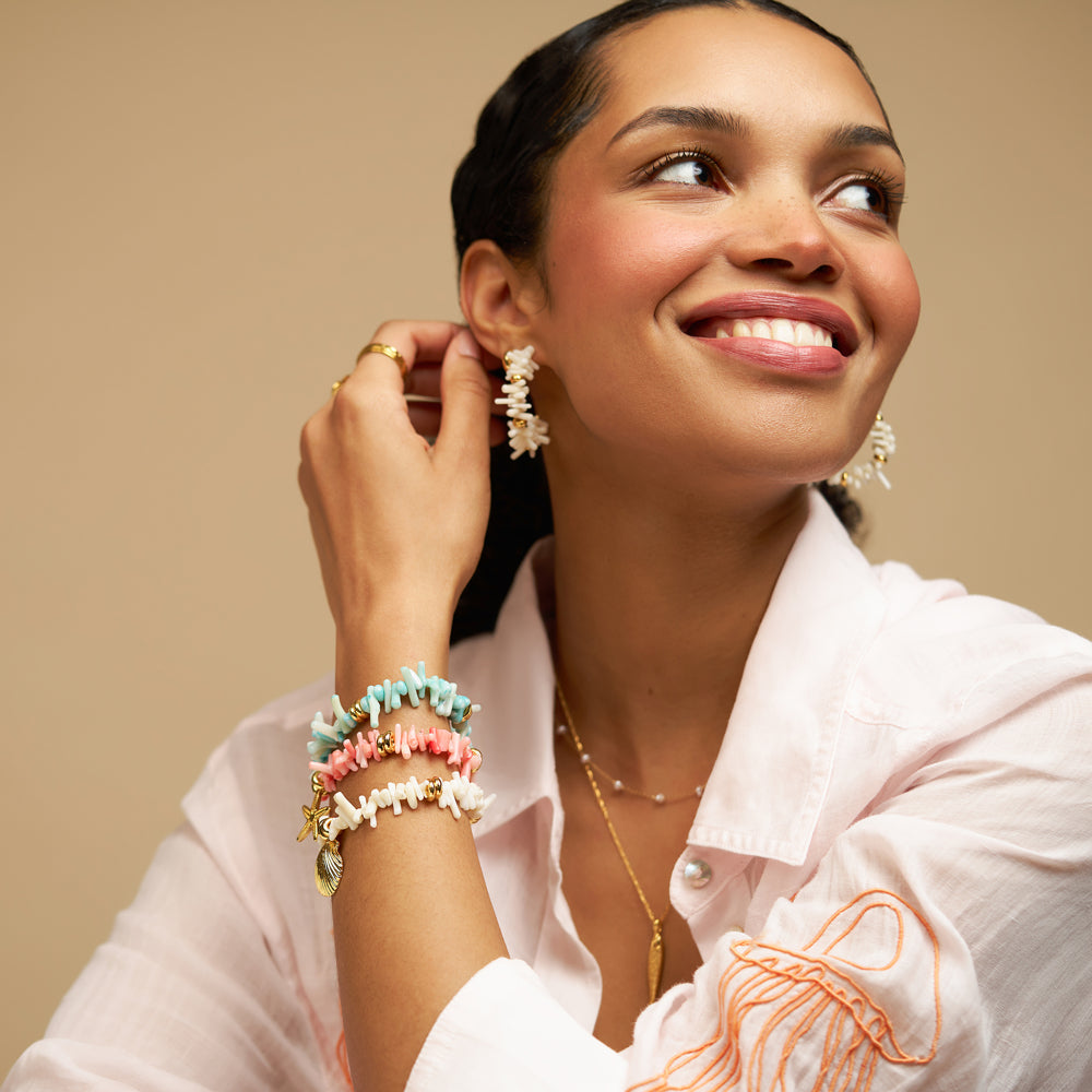 Statement Blue Coral Chip & Stationed Pearl Bracelet