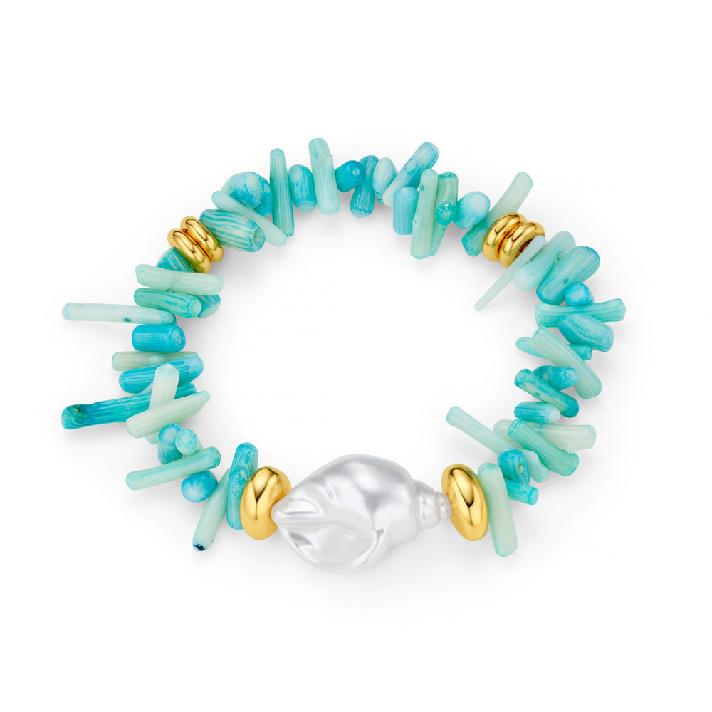 Statement Blue Coral Chip & Stationed Pearl Bracelet