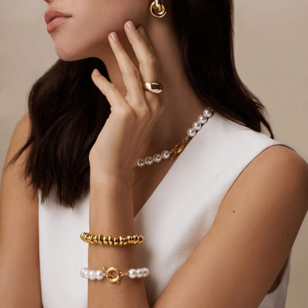 Polished Metal Nugget Stretch Bracelet