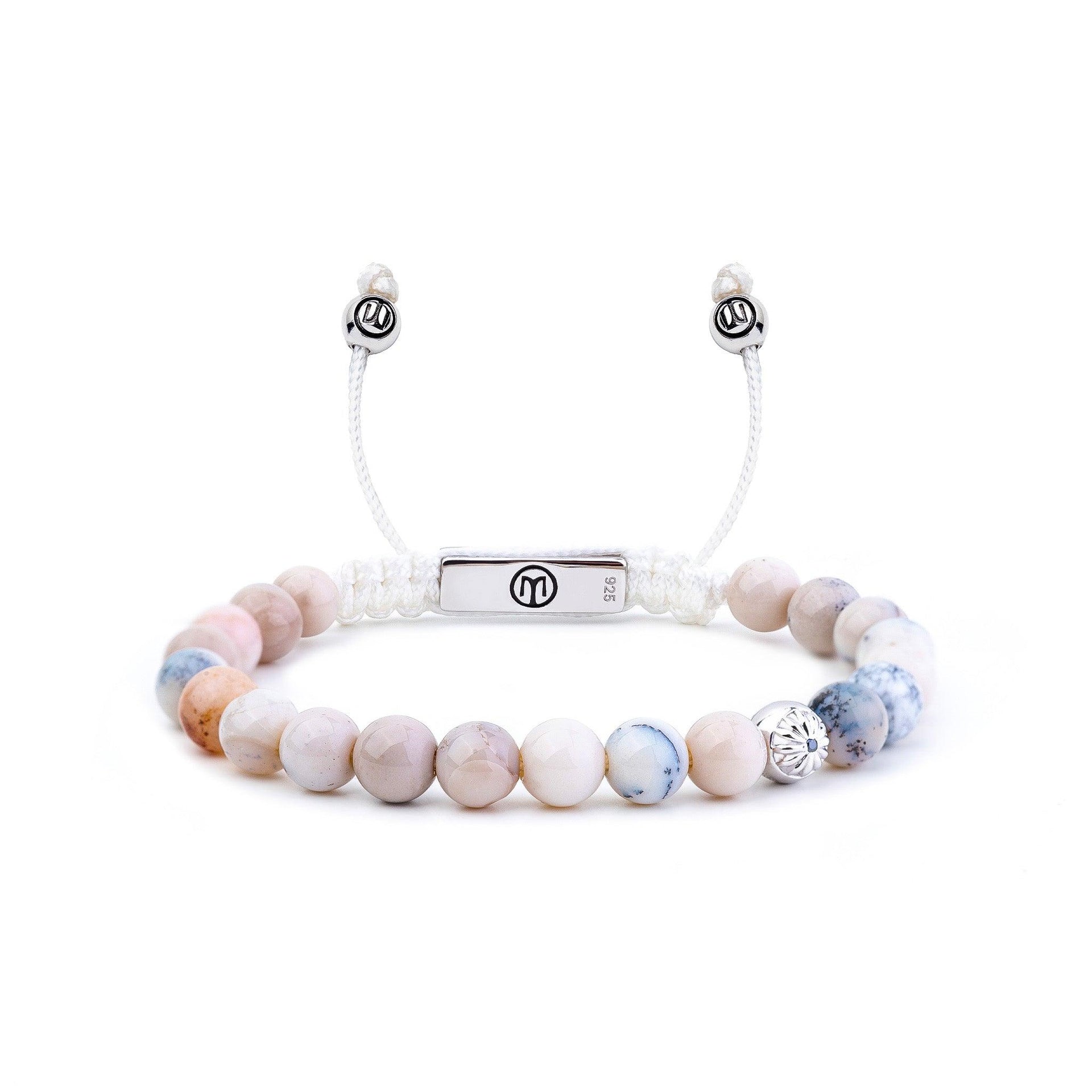 Beaded Bracelet With White Agate In Silver