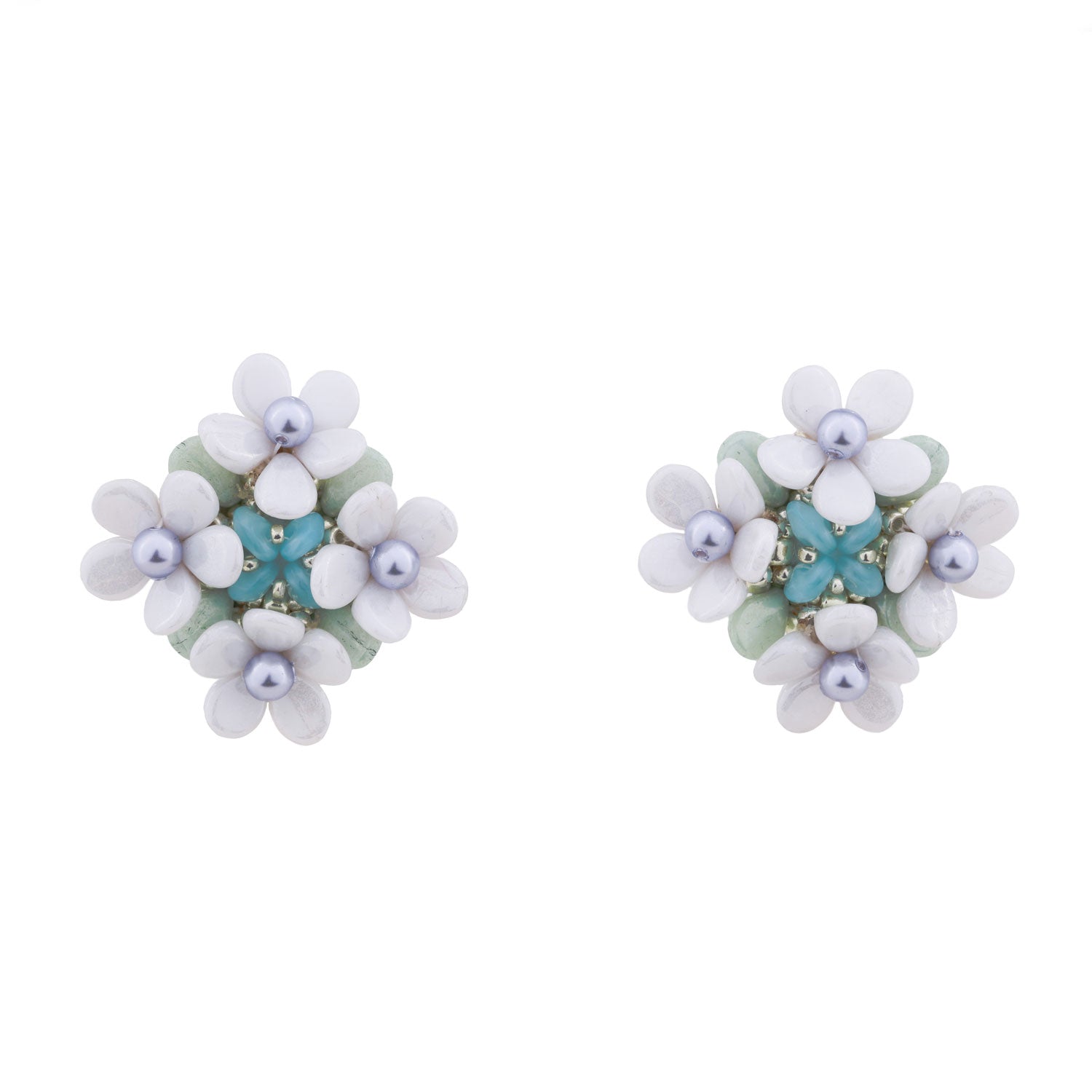 Beaded Bridal Earrings White Beads Sterling Silver Studs