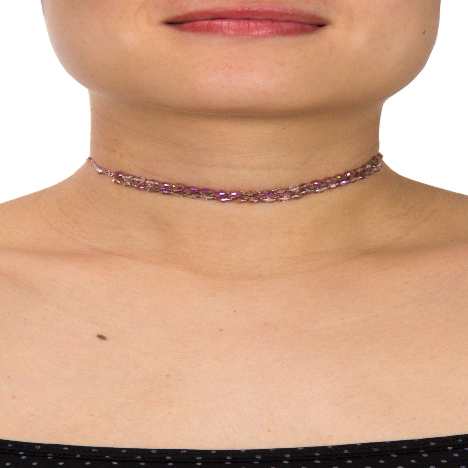 Beaded Crochet Choker Pink Necklace