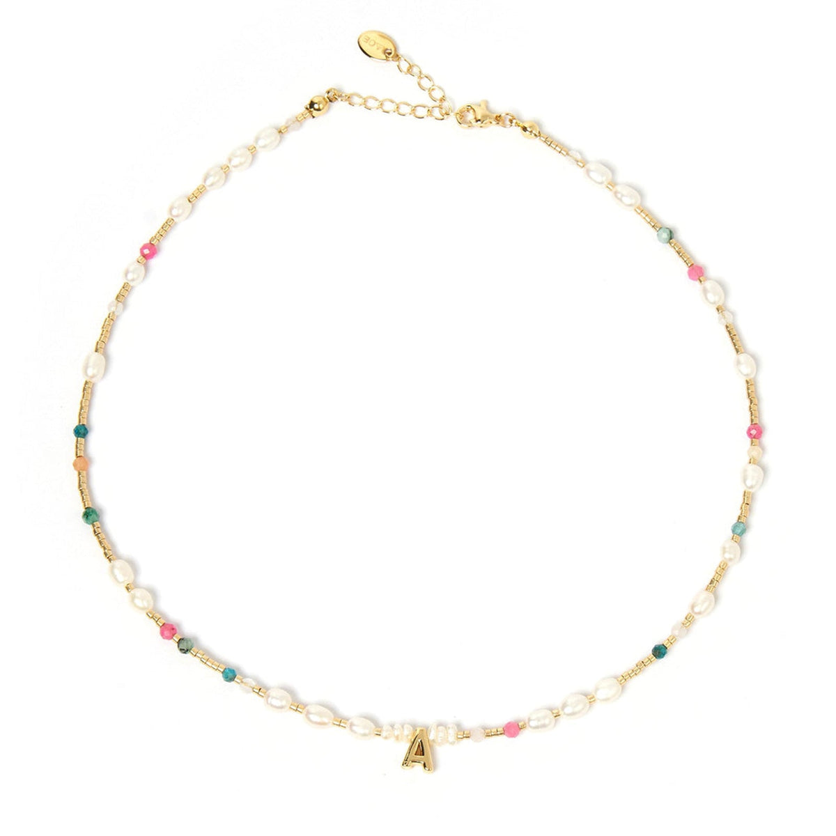 Beaded Gemstone And Pearl Initial Necklace