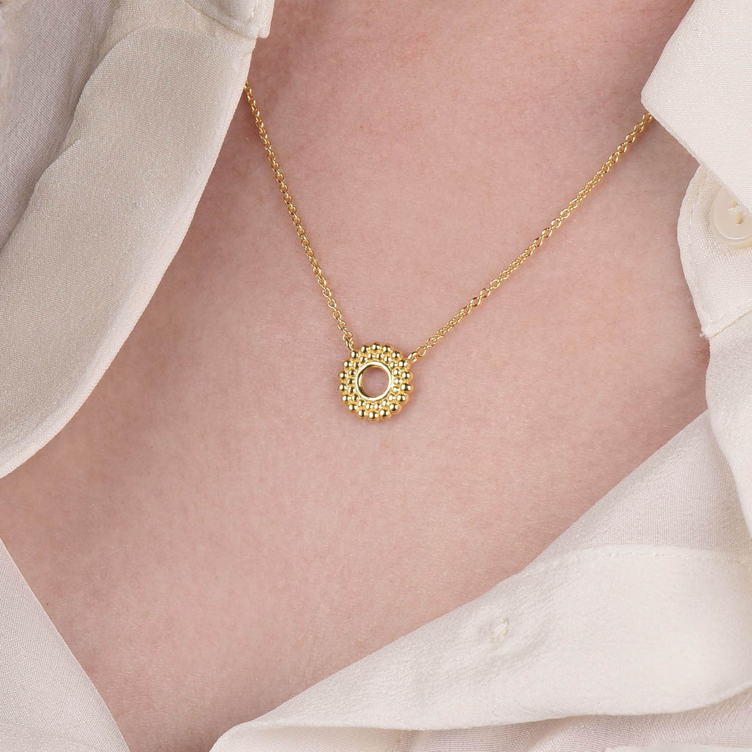 Beaded Halo Necklace Gold Plated Sterling Silver