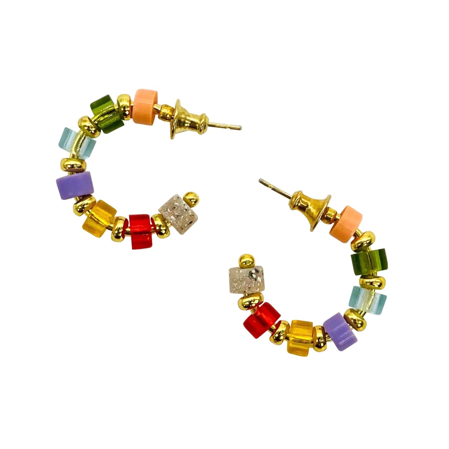 Beaded Hoop Earrings - Rainbow