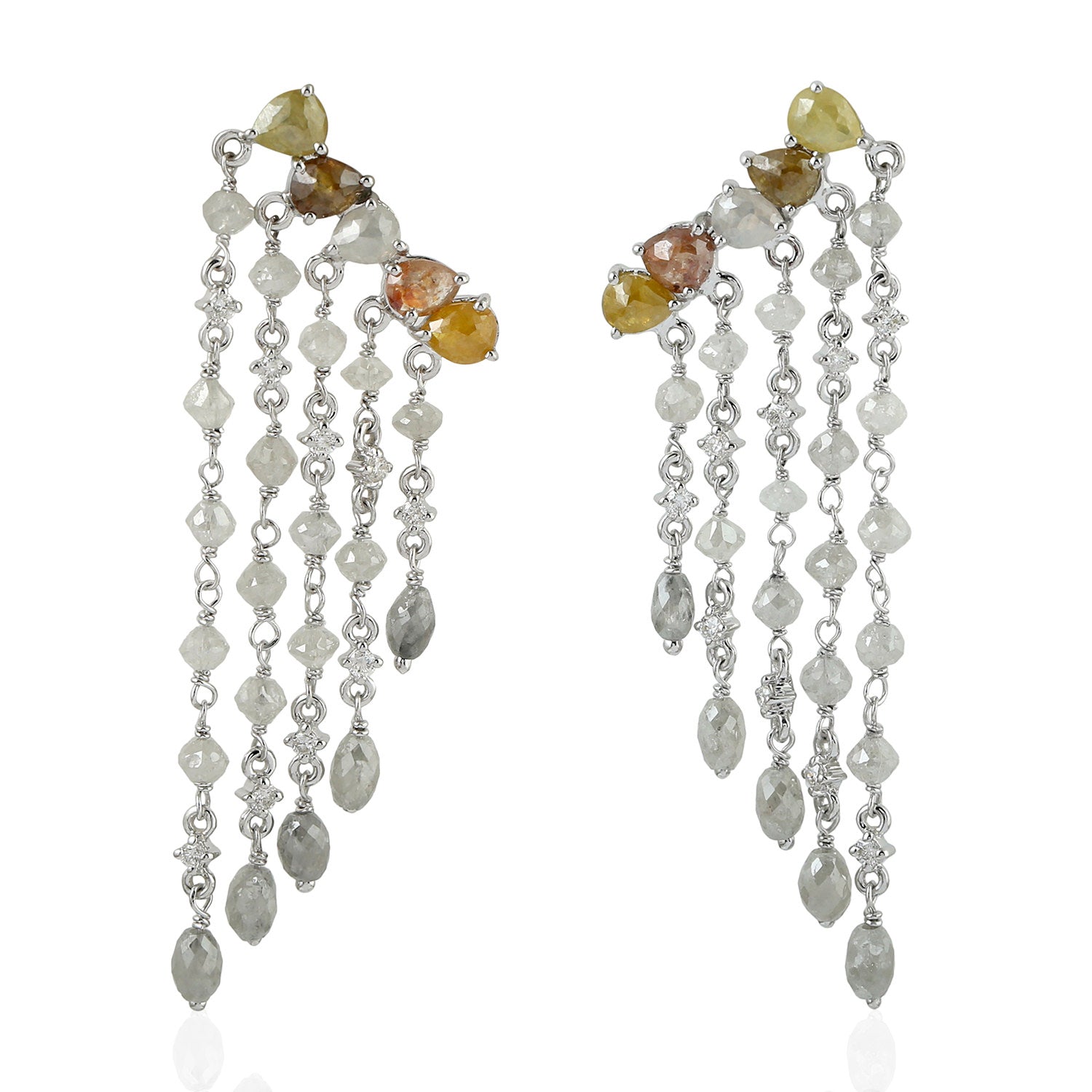 Beaded Ice Diamond Chandelier Earrings In 18K White Gold