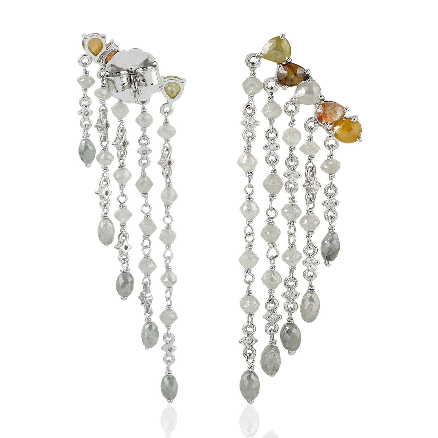 Beaded Ice Diamond Chandelier Earrings In 18K White Gold
