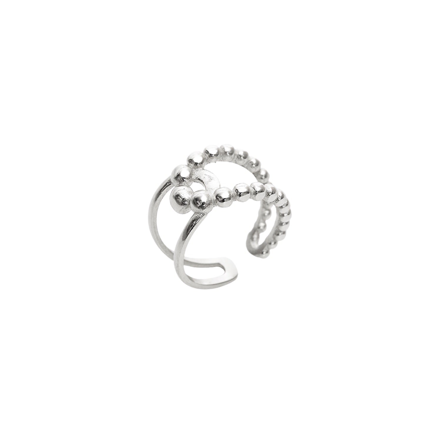 Beaded Intercepting Circle Sterling Silver Adjustable Ring - Silver