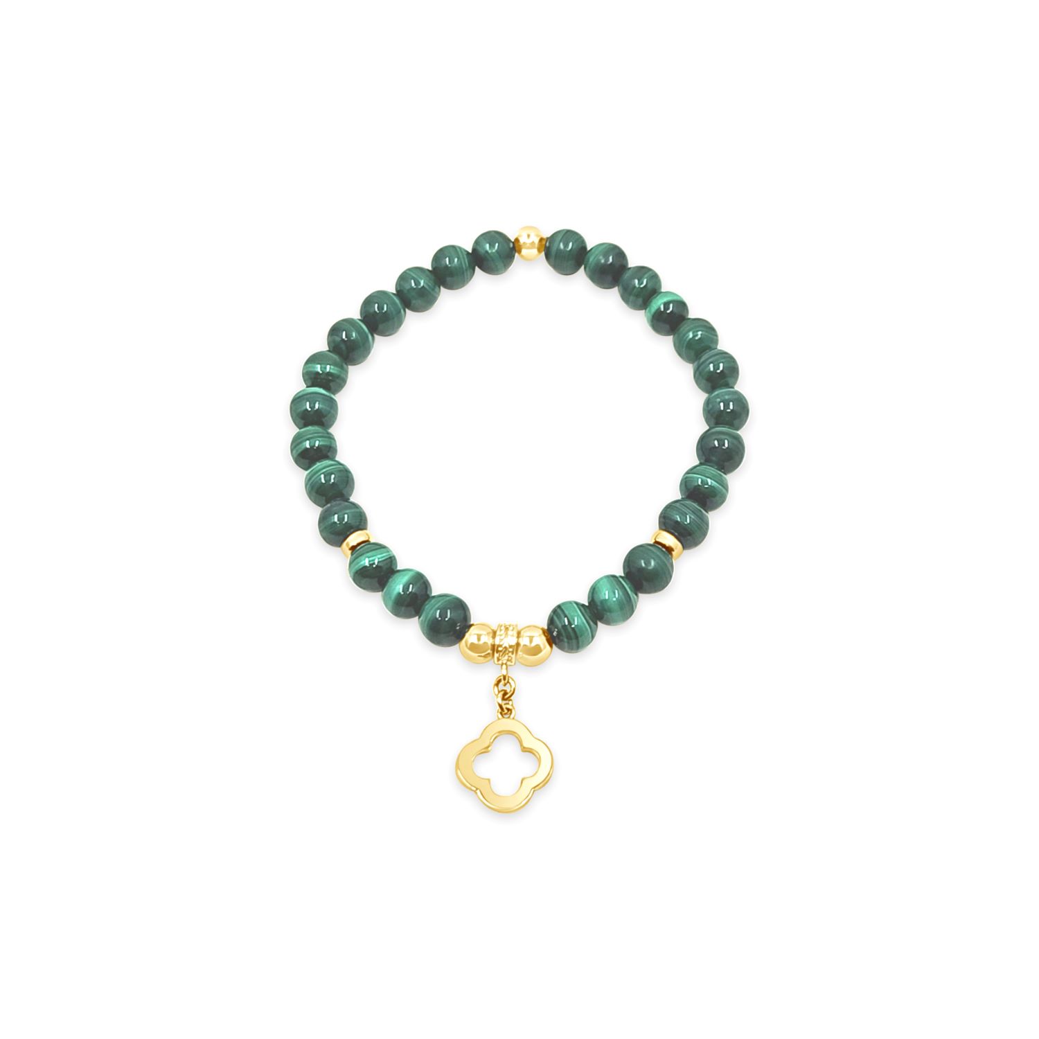 Beaded Malachite Bracelet With Clover Charm-Gold