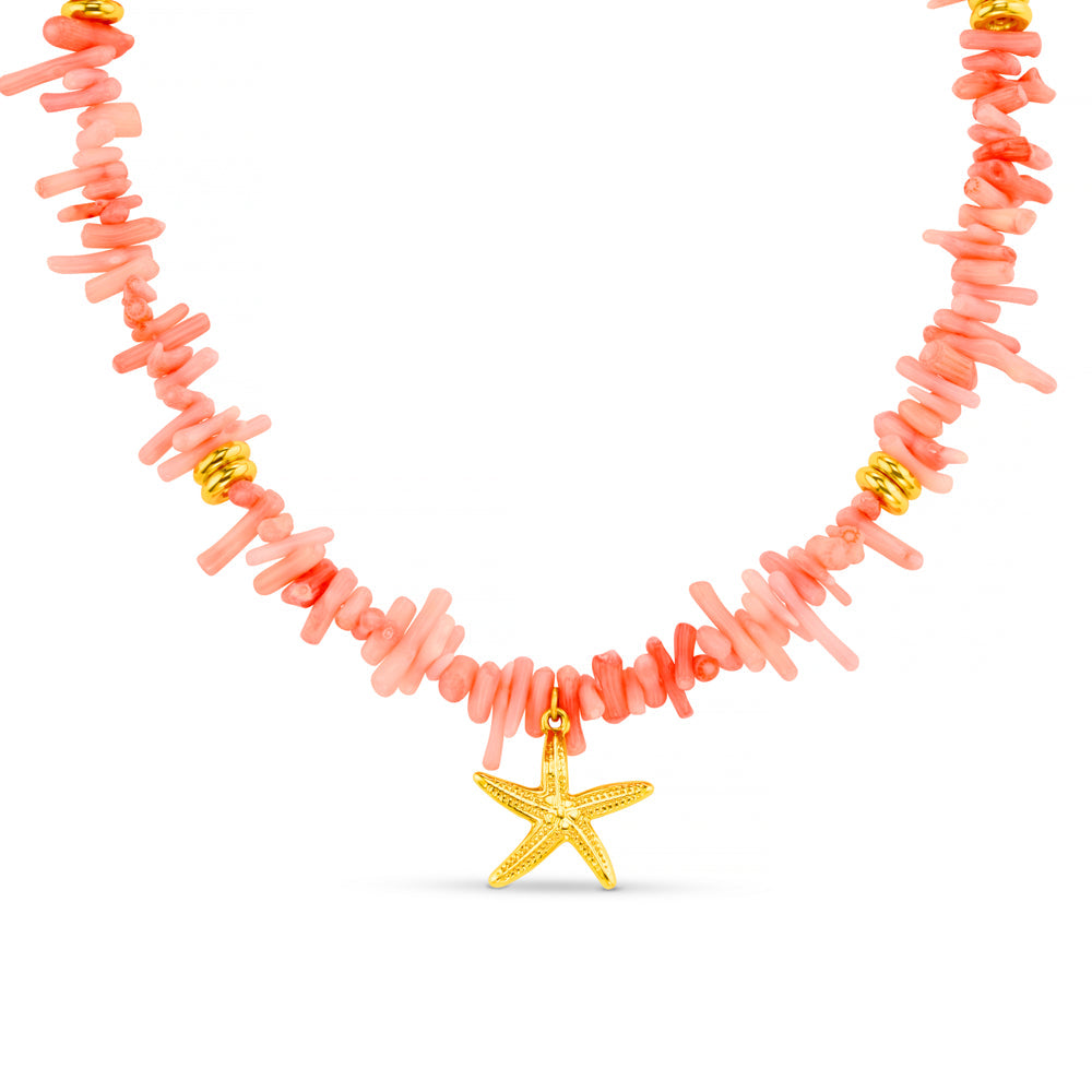 Statement Pink Coral Chip & Starfish Necklace