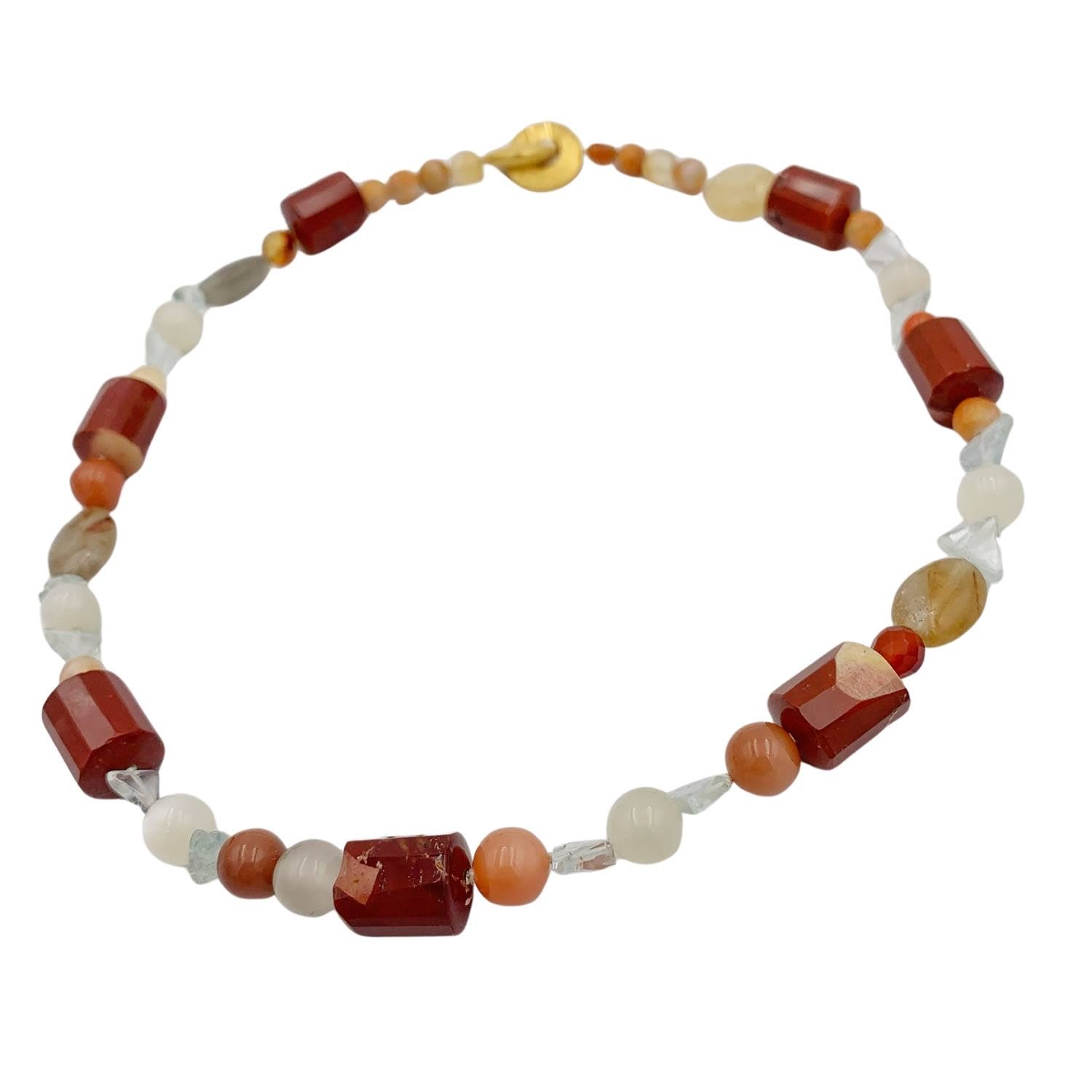 Beaded Necklace Moonstone Jasper And Aquamarine