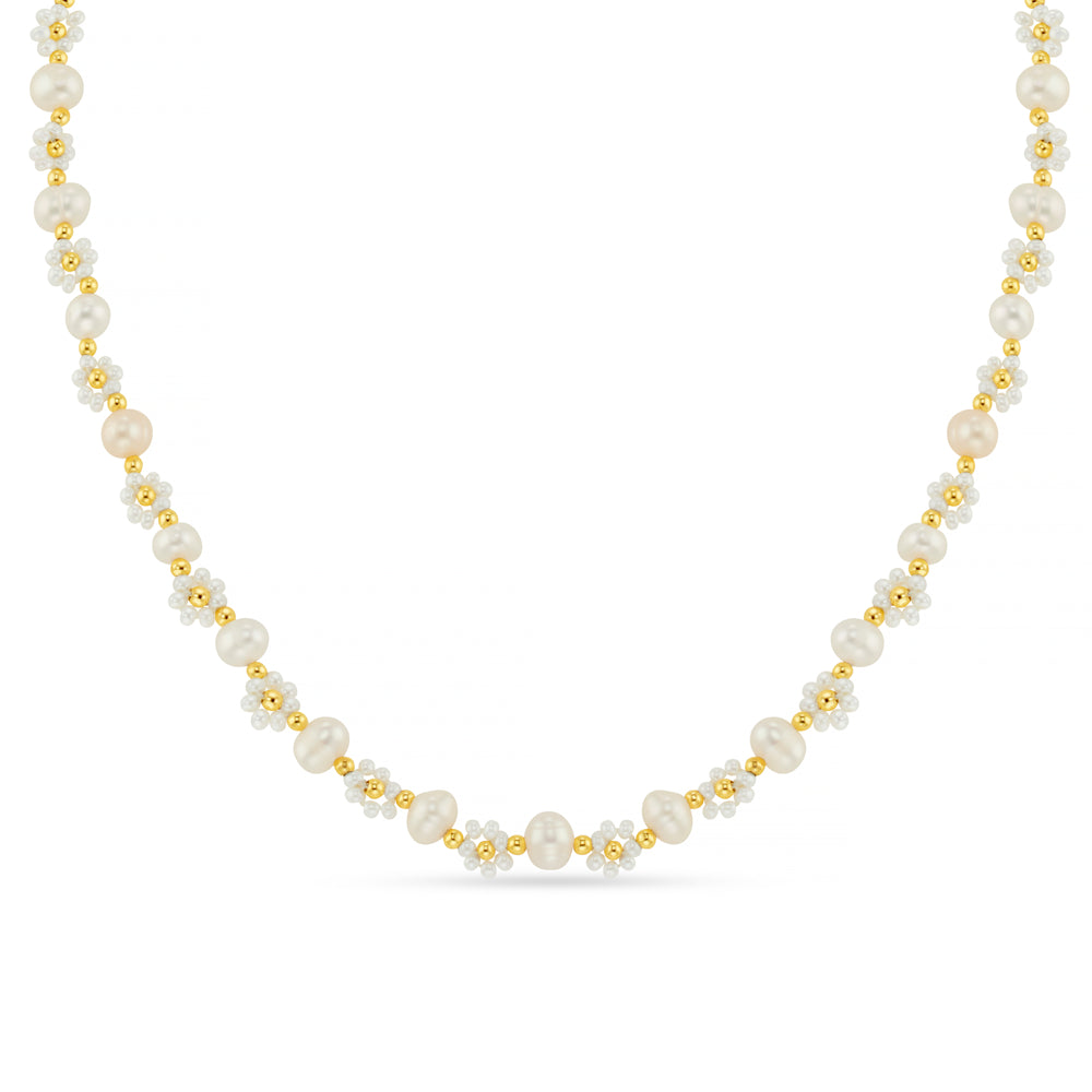 Floral Stationed Pearl Beaded Necklace