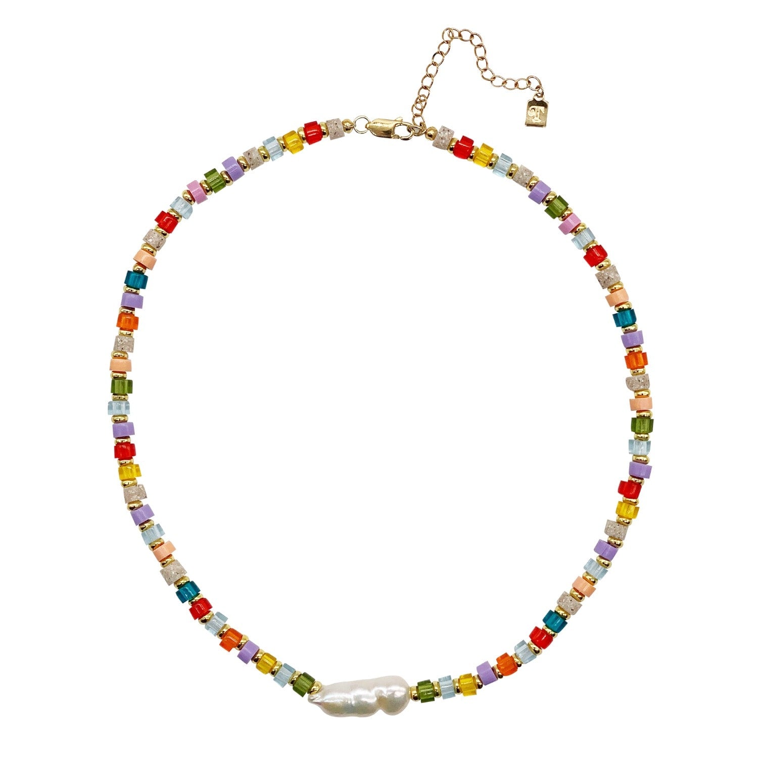 Beaded Necklace - Rainbow & Pearl