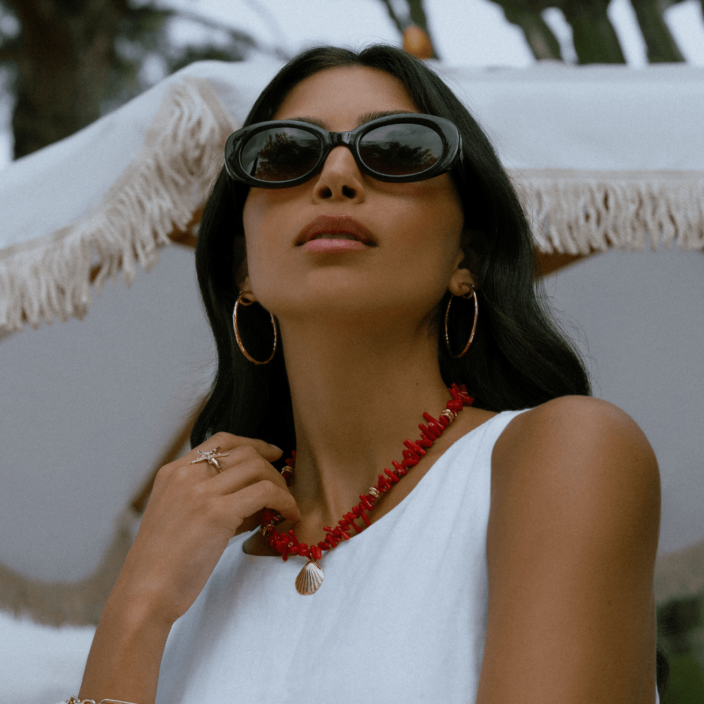 Red Coral Chip & Shell Necklace