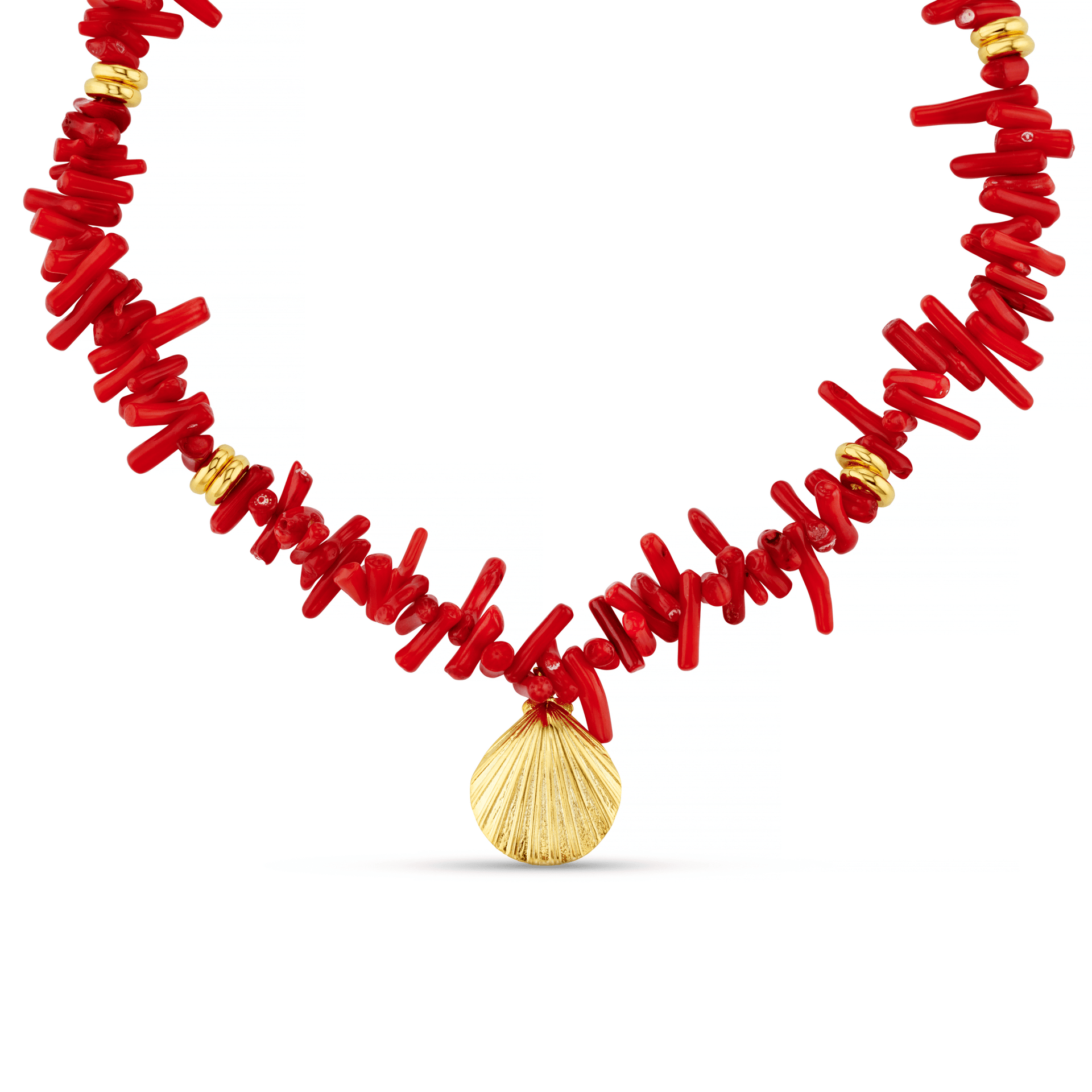 Red Coral Chip & Shell Necklace