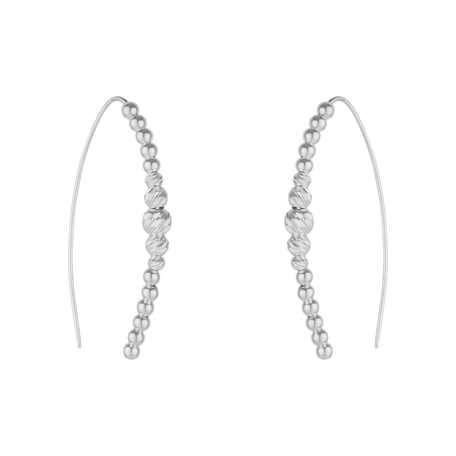 Beaded Pull Through Sterling Silver Earrings - Silver