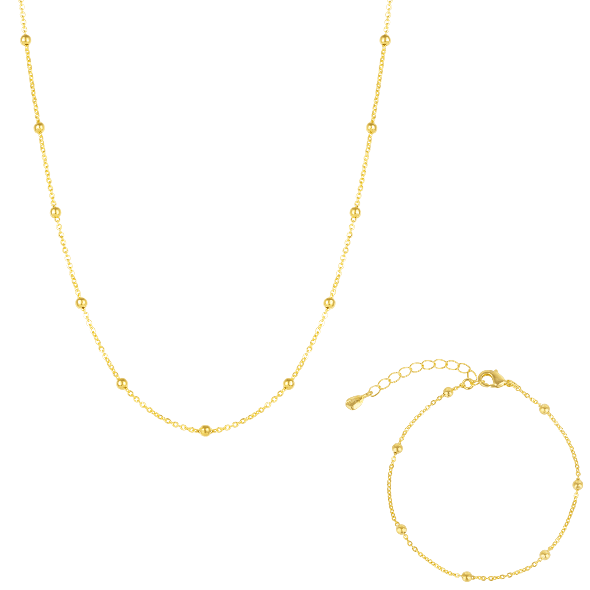 Beaded Satellite Gold Chain Bracelet & Necklace Set