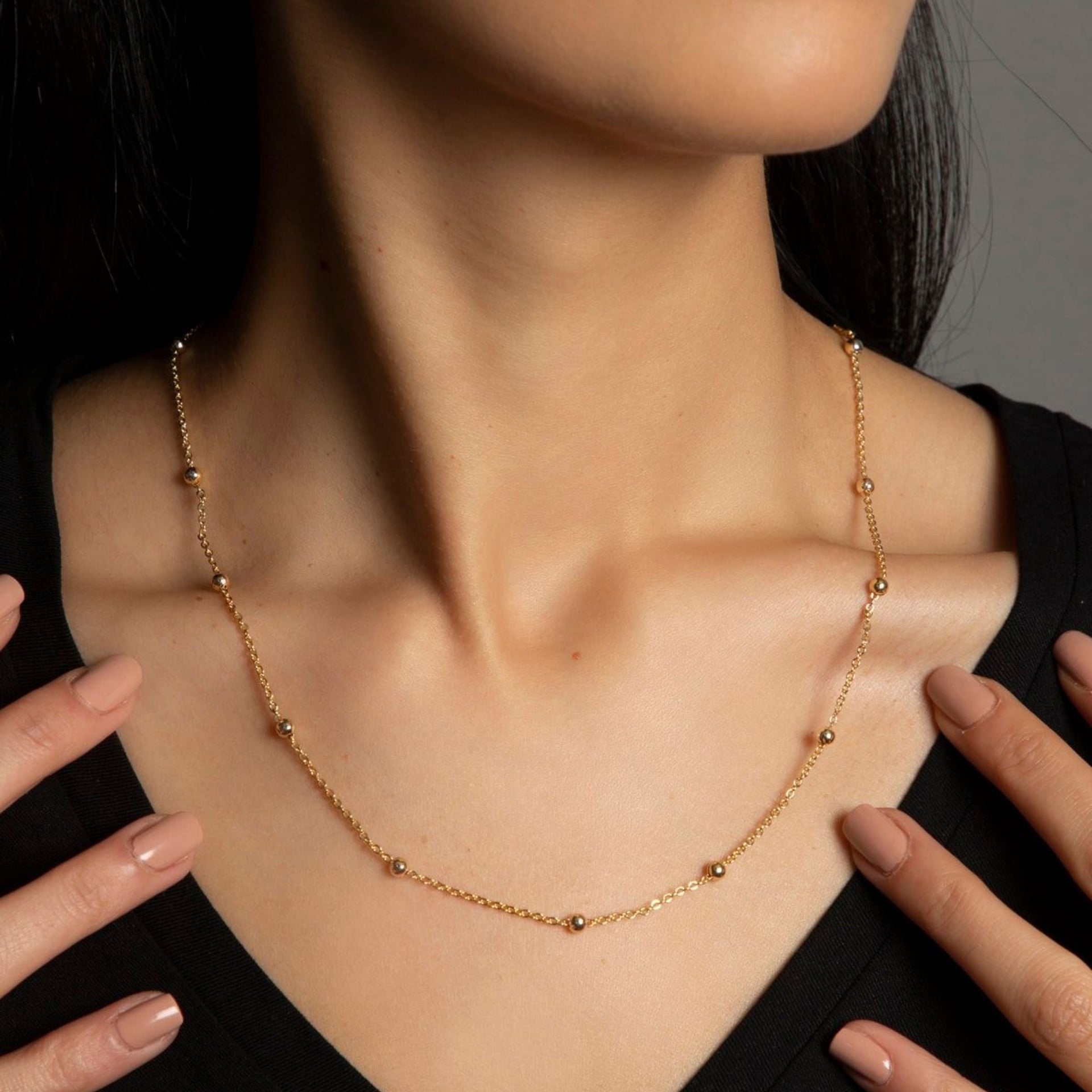 Beaded Satellite Gold Chain Necklace