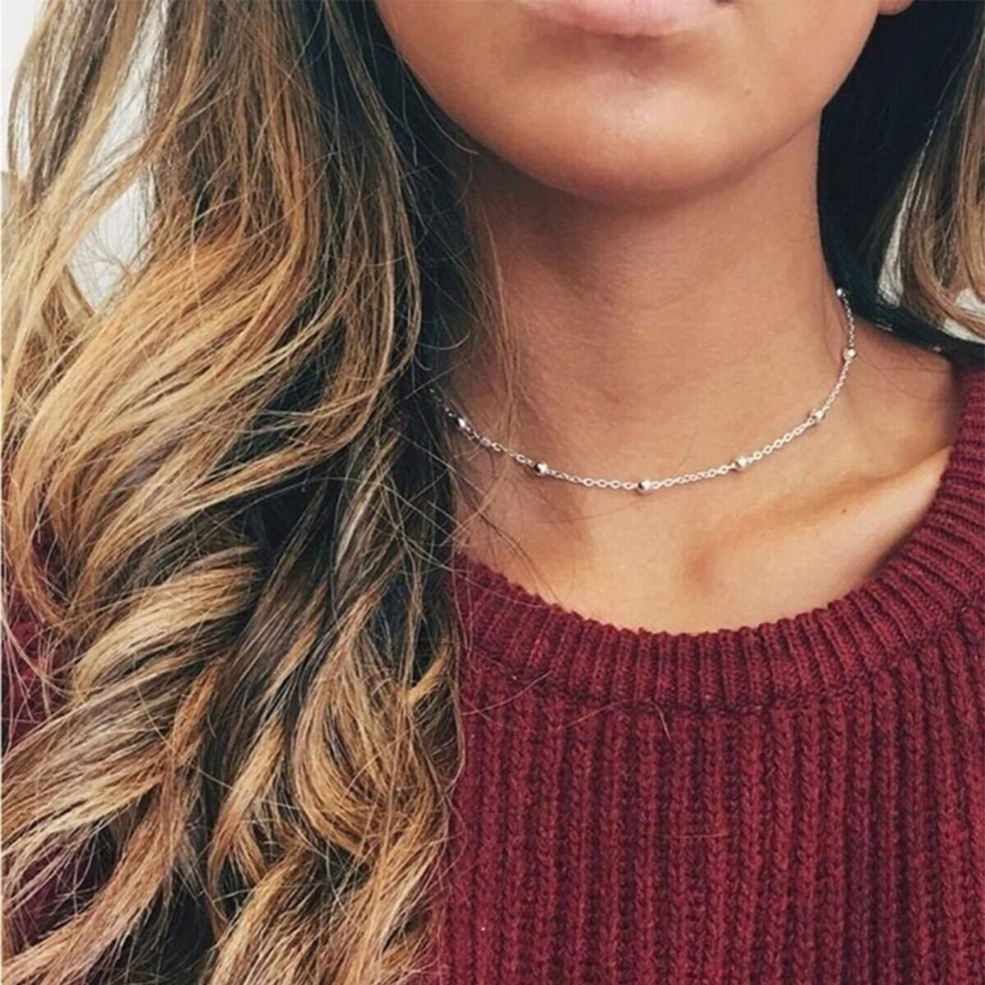 Beaded Satellite Silver Chain Bracelet & Necklace Set