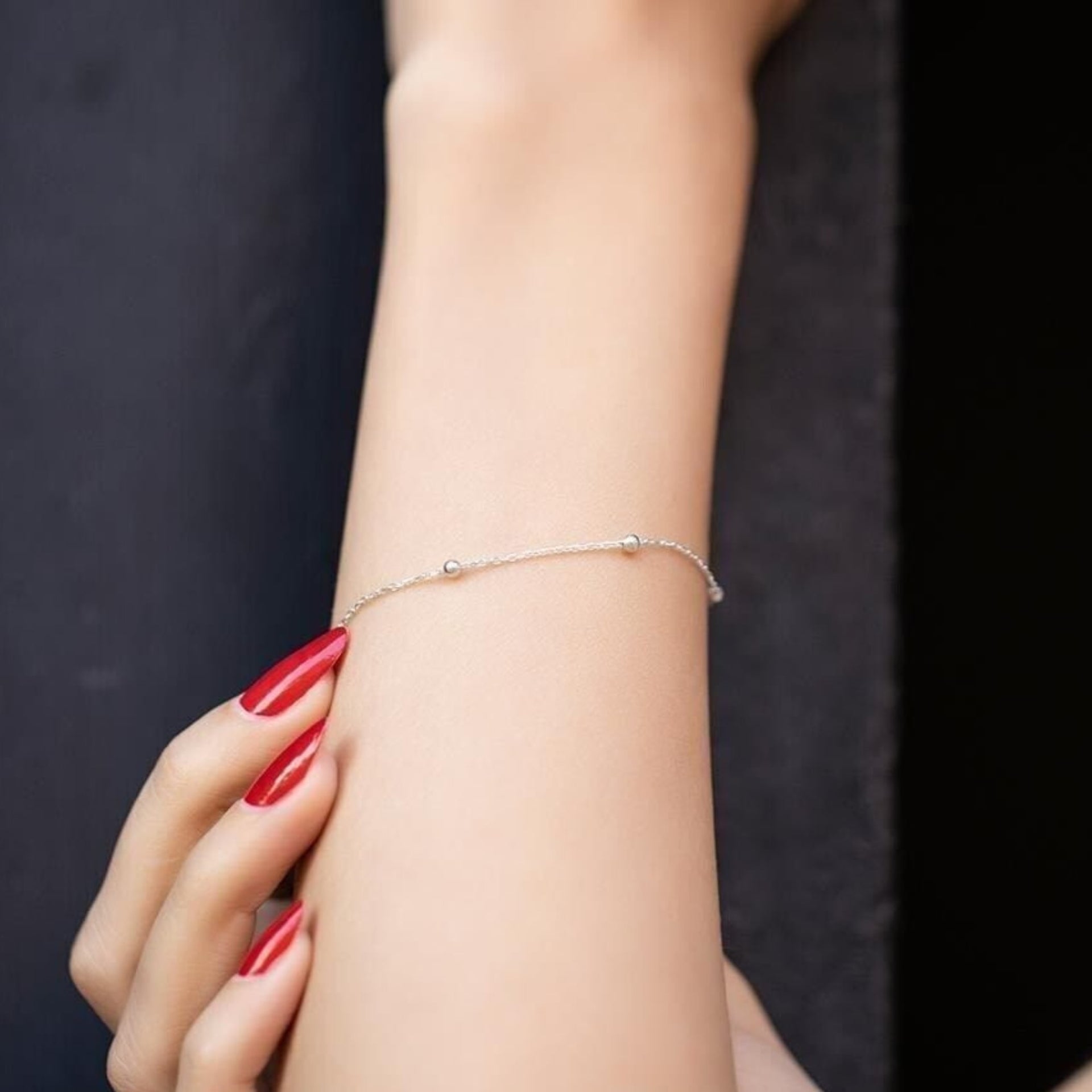 Beaded Satellite Silver Chain Bracelet