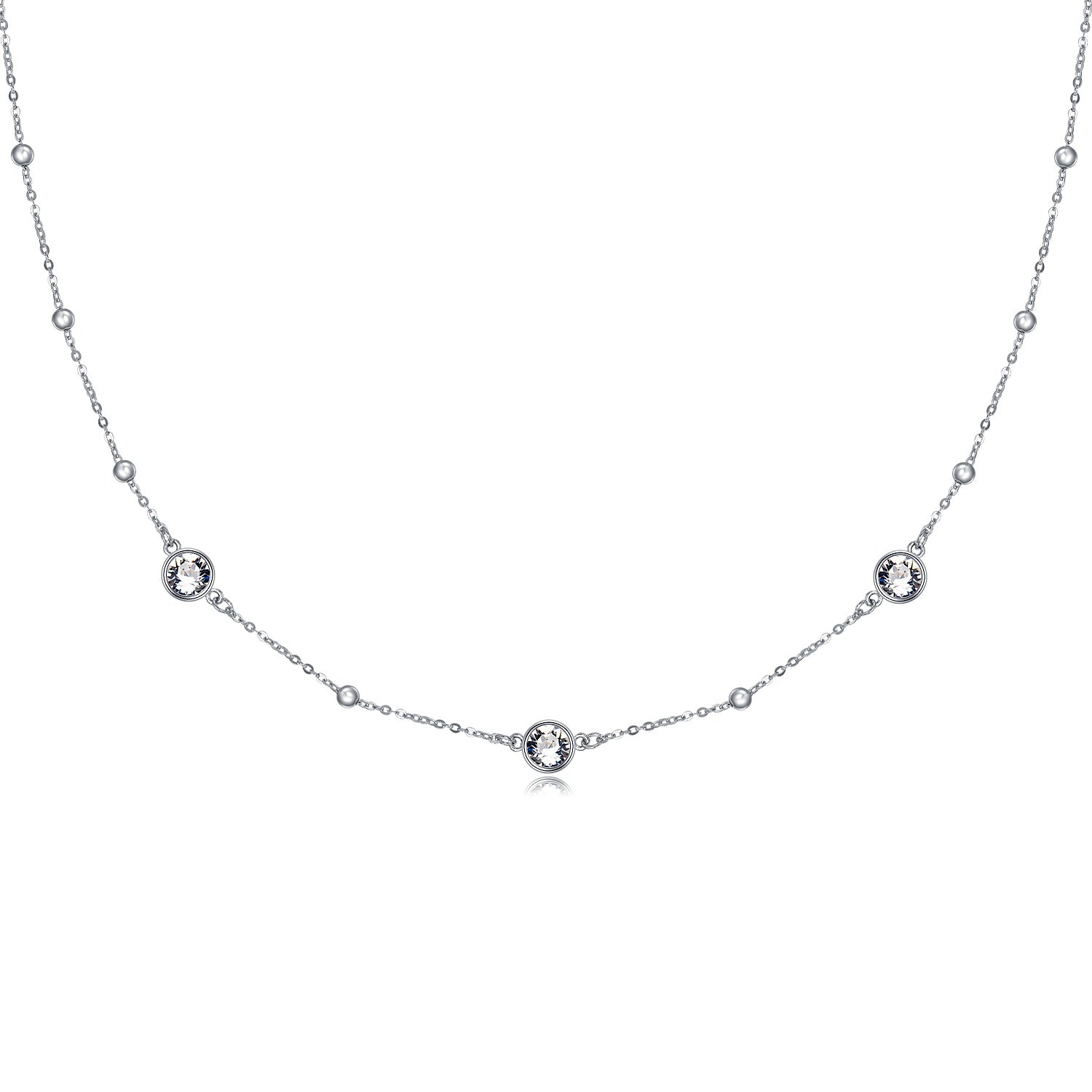 Sterling Silver Crystal Bead Station Necklace for Women
