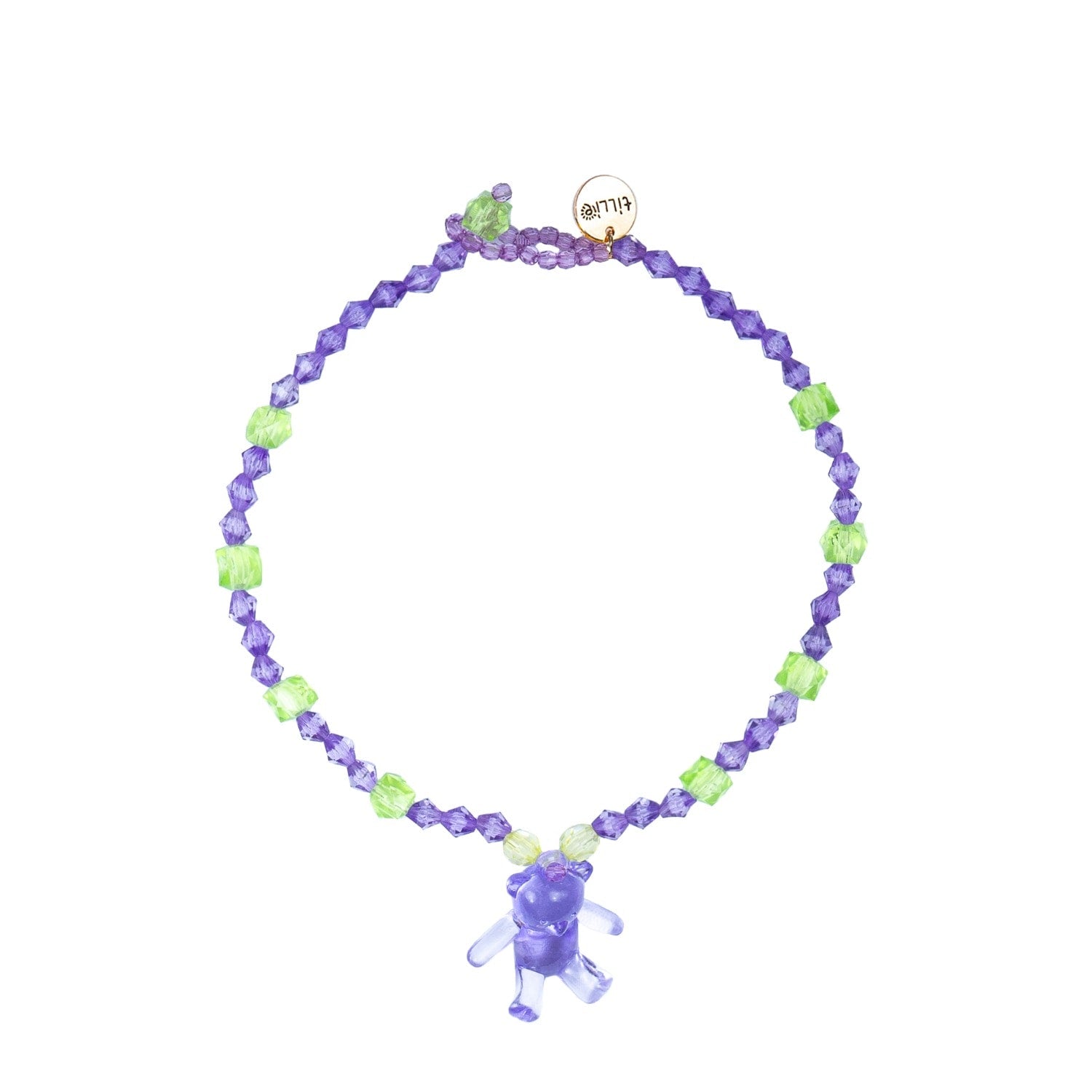 Bear Bling Bead Pendant Necklace Lavender Purple