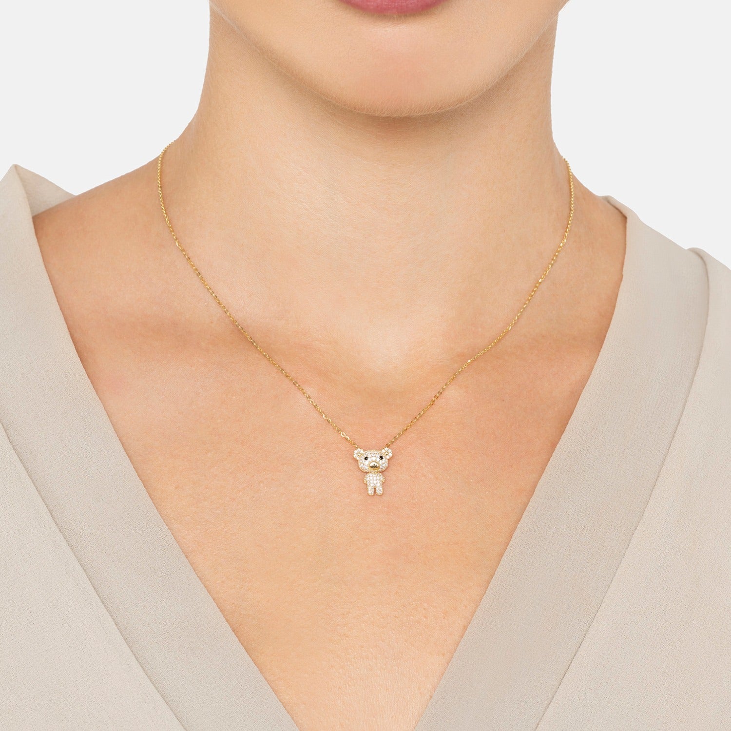 Bear Pendant Necklace Gold