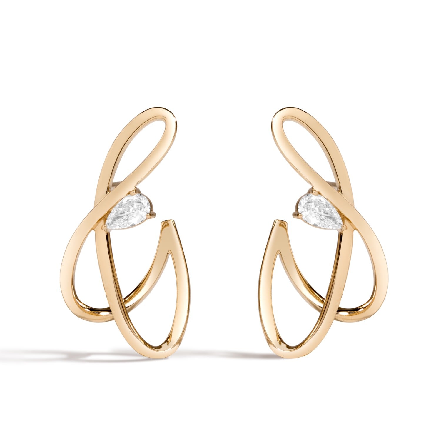 Beauty In The Bloom Earrings - Solid 14K Gold Stud & Huggie Statement Earrings With 0.5 Carat Pear Diamonds