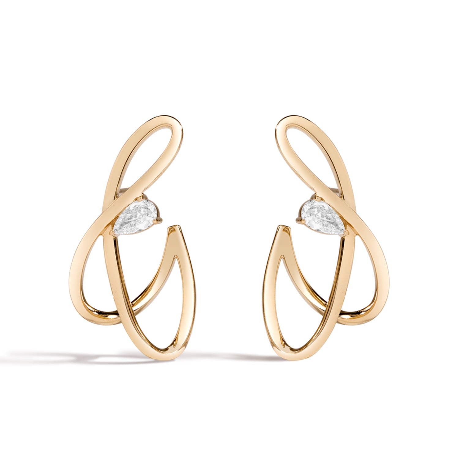 Beauty In The Bloom Earrings - Solid 14K Gold Stud & Huggie Statement Earrings With 0.65 Carat Pear White Sapphires