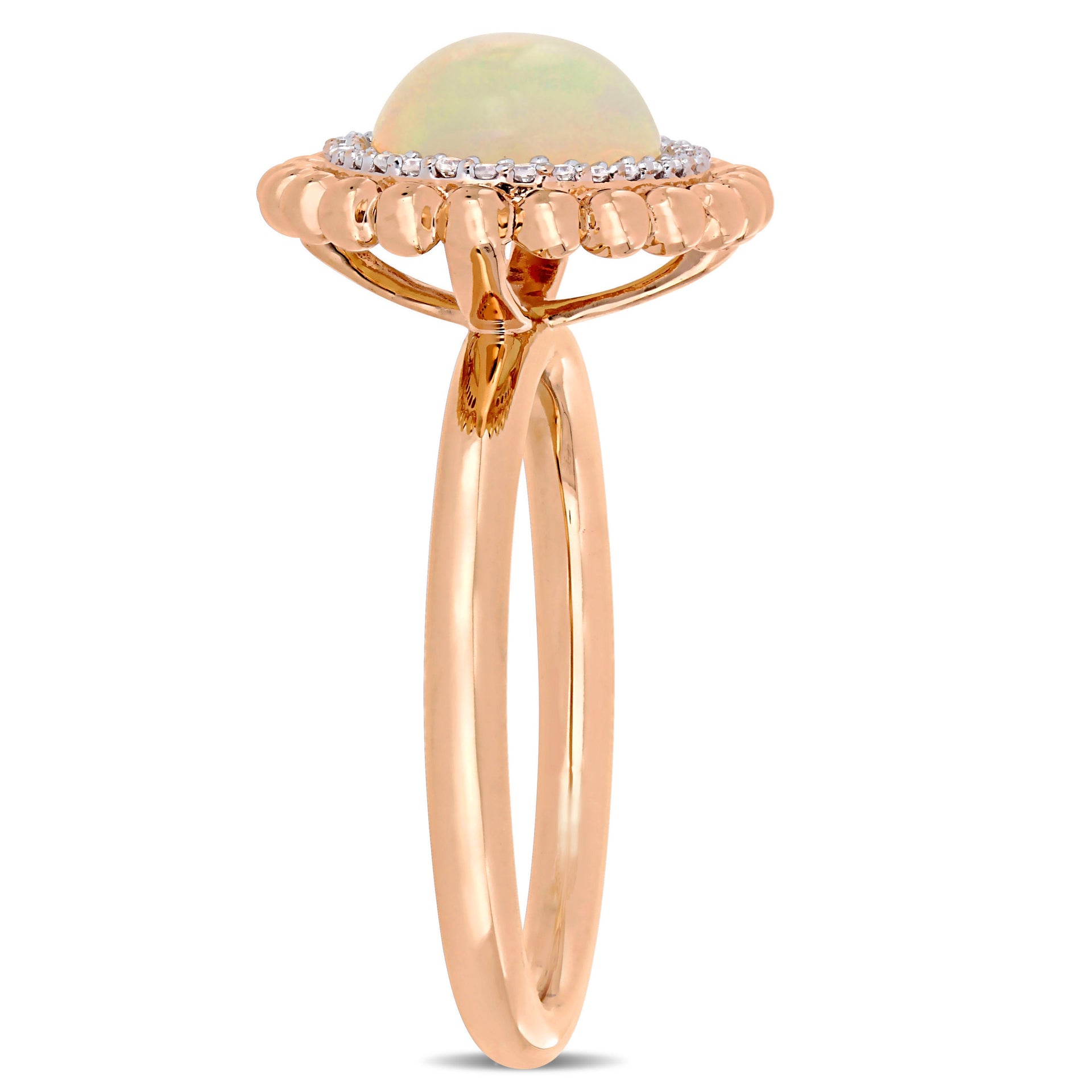 2 3/4 CT TGW Oval-Cut Ethiopian Blue-Hued Opal and 1/10 CT TW Diamond Halo Ring in 14K Rose Gold