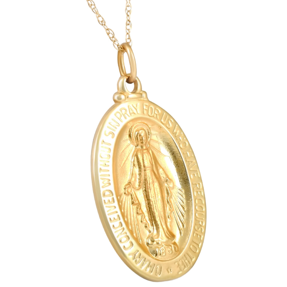 14k Yellow Gold St. Mary Medal Pendant 1' Tall 2 Grams